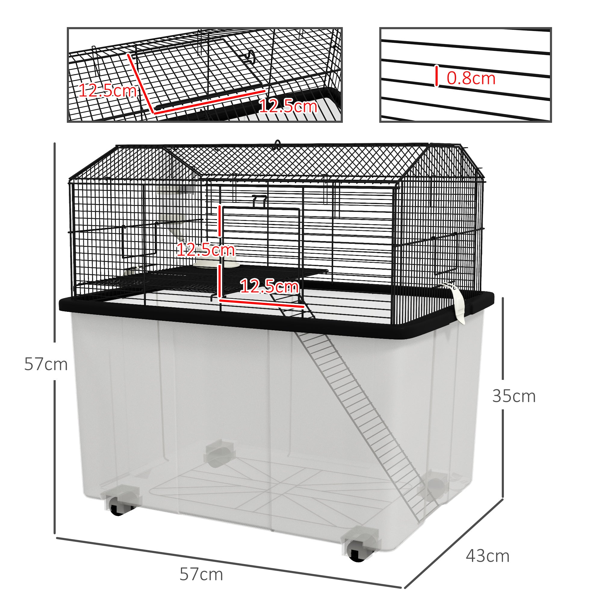 Two-Tier Gerbil Cage, Hamster Cage for Dwarf Hamster, Syrian Hamster w/ Wheels, Deep Bottom, Food Dish, Water Bottle
