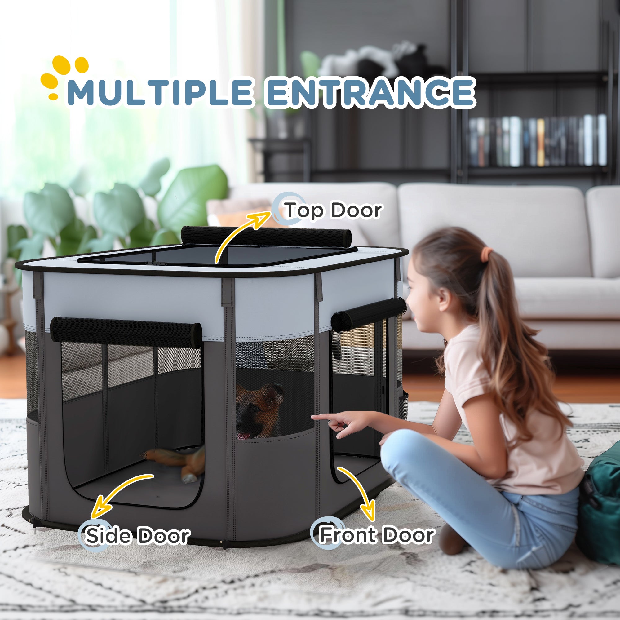 Foldable Dog Pen with Storage Bag for Indoor/Outdoor Use - Grey