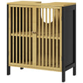Bamboo-Blend Retro Cut-Out Under Sink Cabinet with Adjustable Shelves - Black Natural