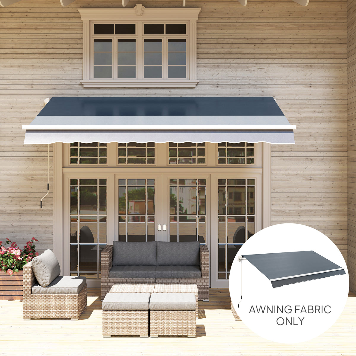 3 x 2.5 m Awning Replacement Canopy Water Resistant UPF 50+ Sun Shade Cover - Grey