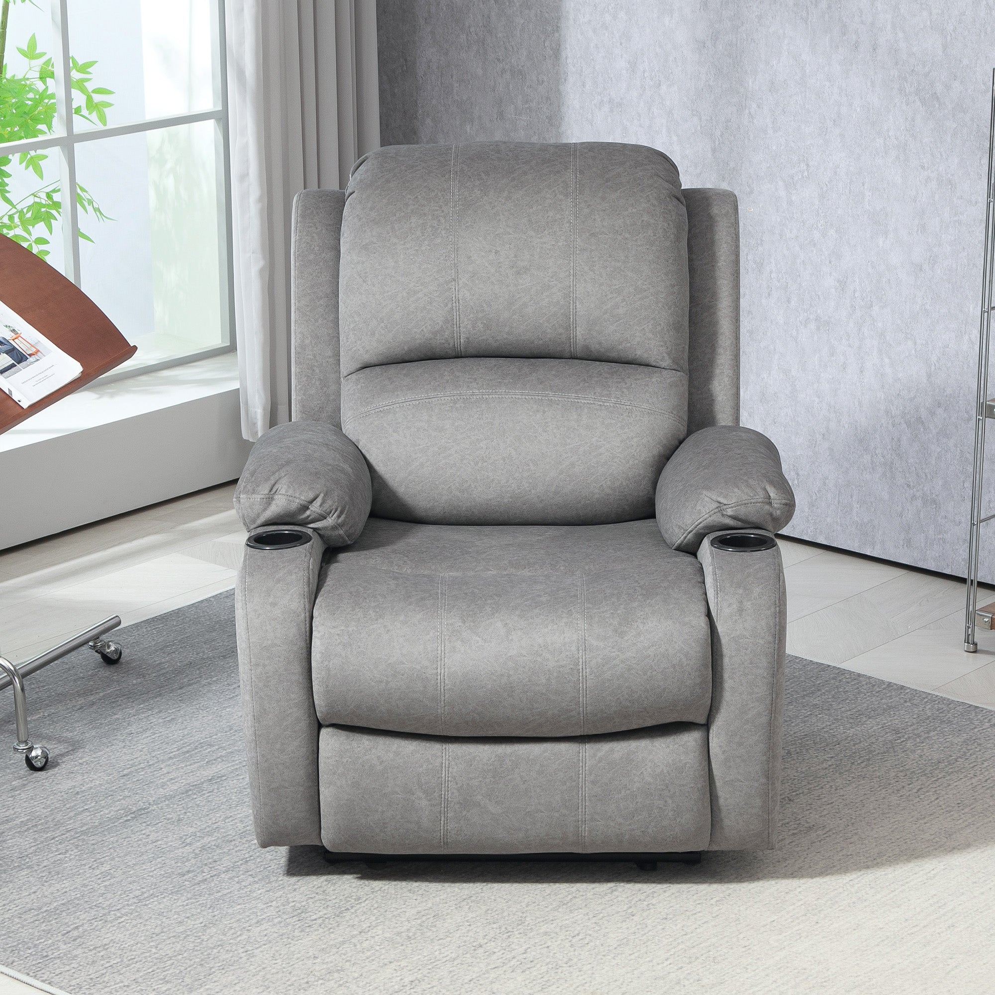 Microfibre Manual Reclining Armchair with Footrest - Grey
