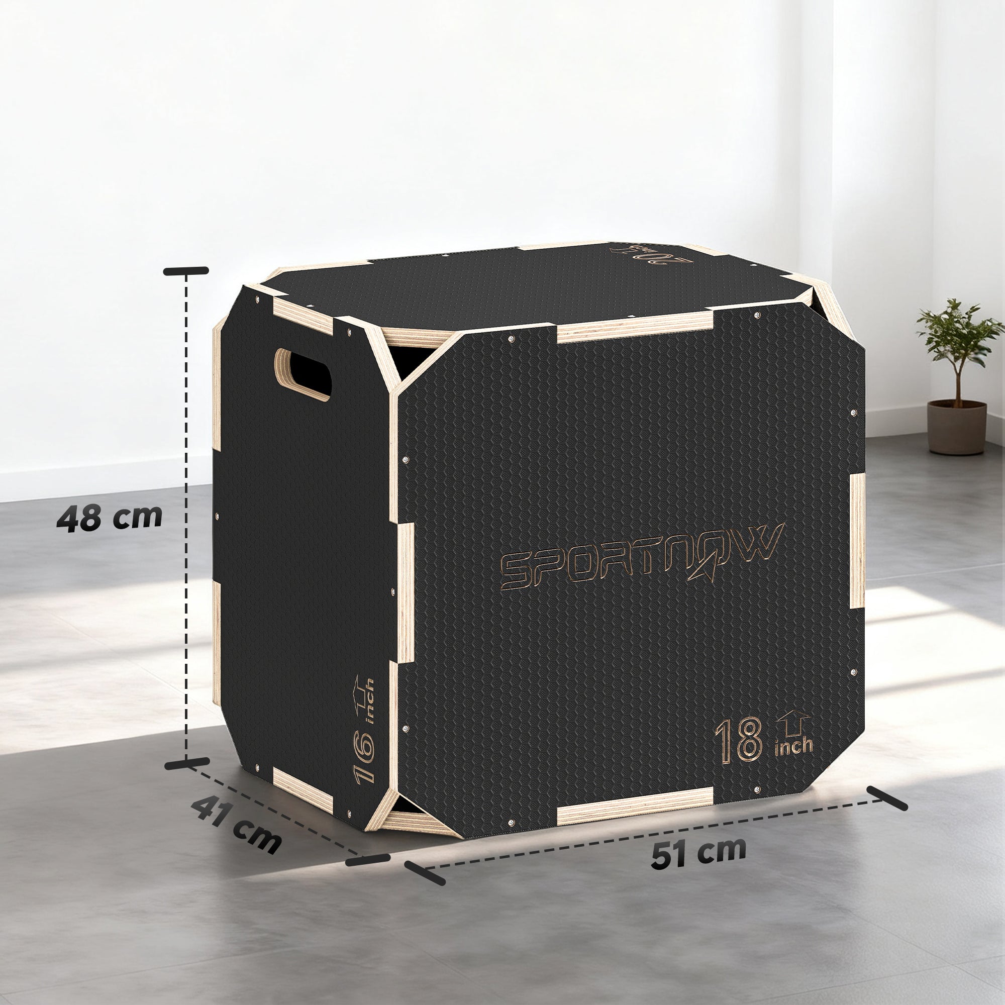 Non-Slip Plyo Box, Corner-free Wooden Jump Box, 41 x 51 x 48 cm