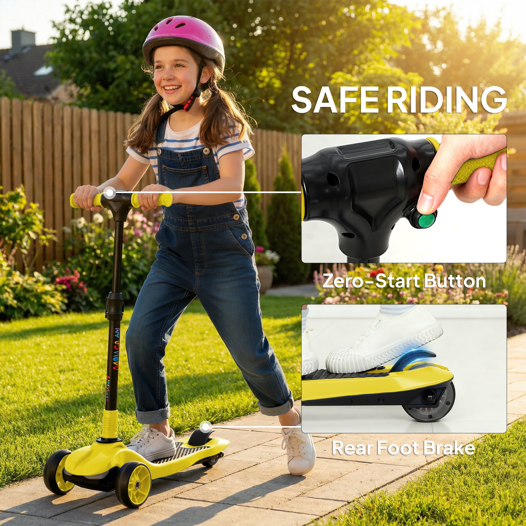 Three-Wheel Foldable Electric Scooter for Kids Aged 6-10 Years, Yellow