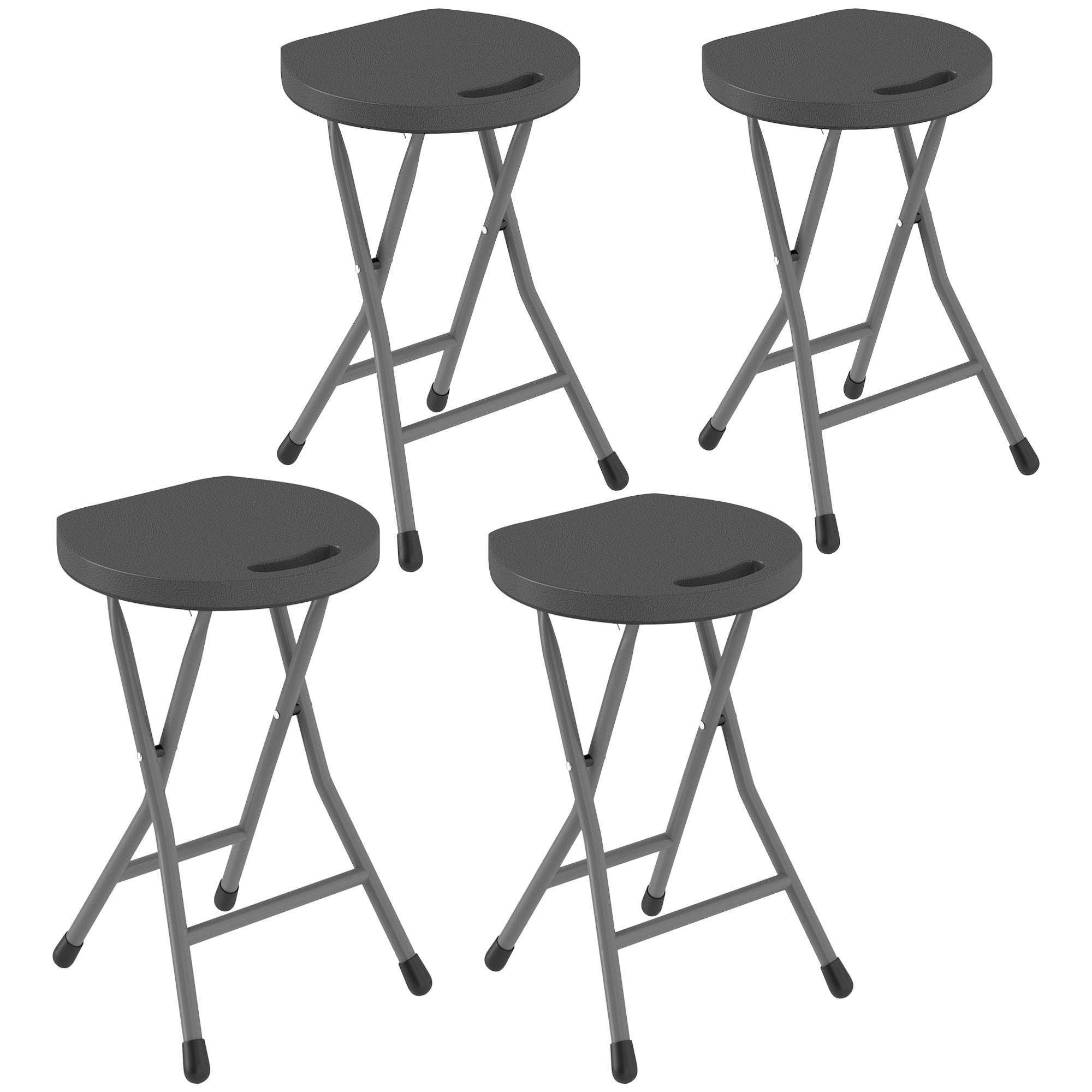 Set of Four Folding Carry Stools with Powder-Coated Steel Legs - Charcoal Grey