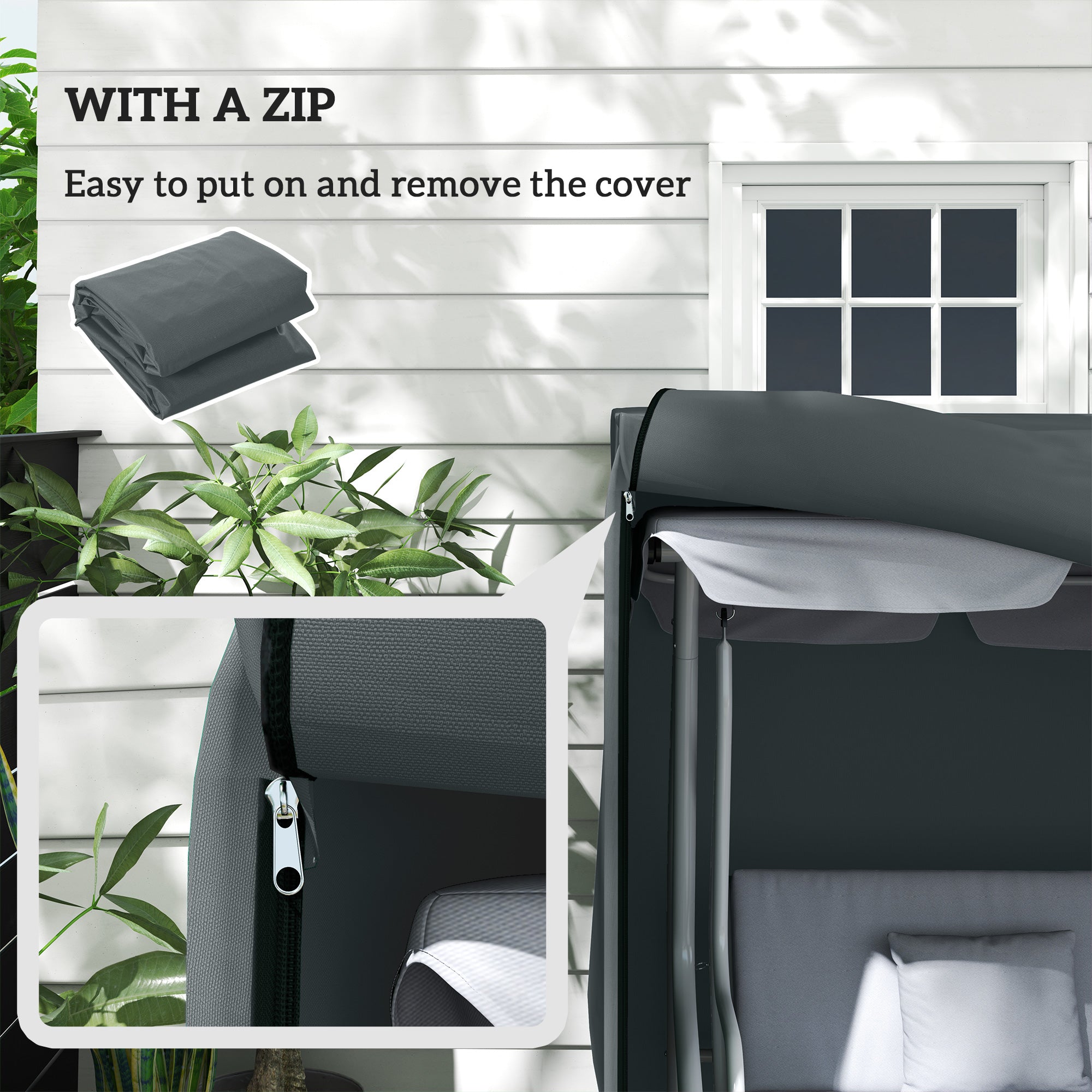 Three-Seater Waterproof Swing Chair Cover with Drawstring - Grey