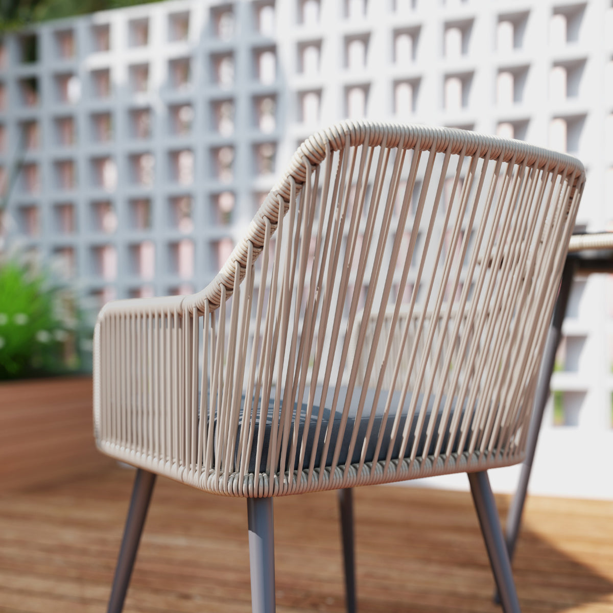 4 Seater Rattan Garden Dining Set with Cushions and Parasol Hole, Round Glass Top Table - Light Brown