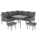 Six-Piece Rattan Garden Sofa Set with Cushions - Brown/Grey