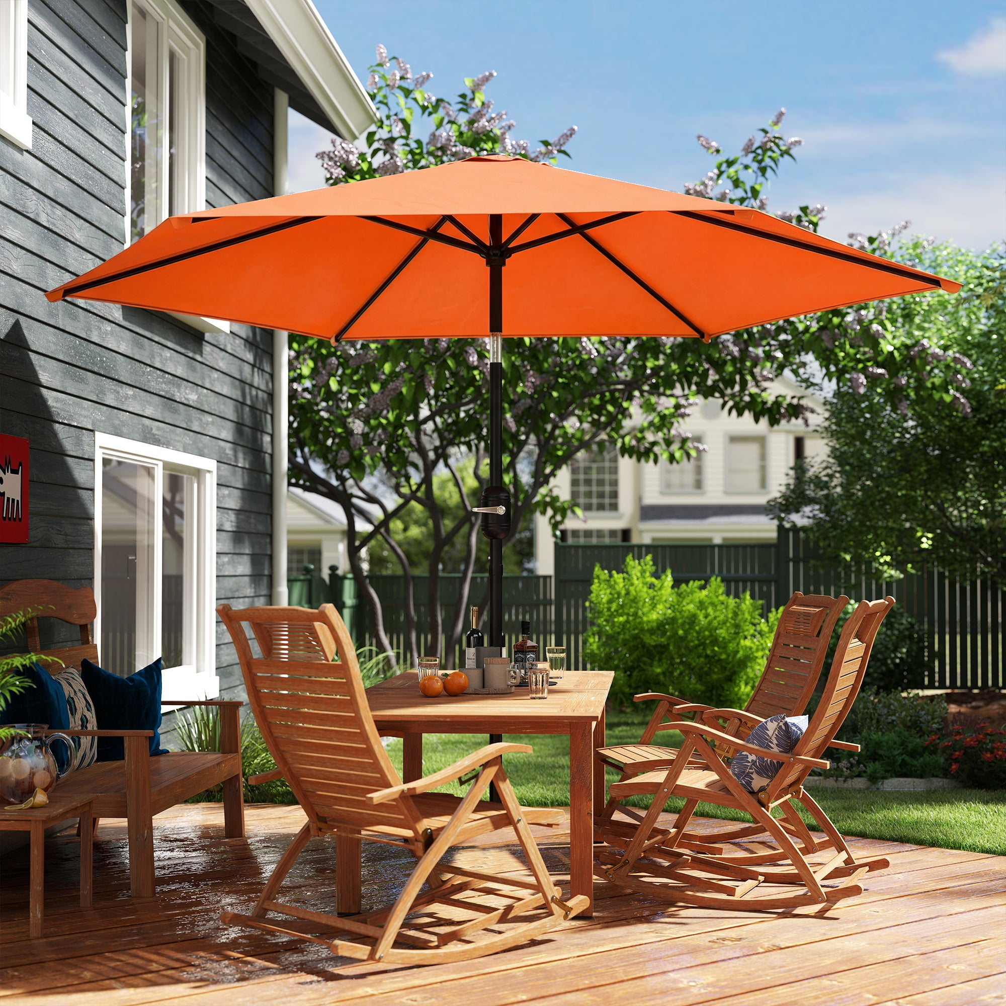 2.6 m Garden Parasol Umbrella with Aluminium Pole, Outdoor Patio Umbrella with Tilt and Crank, Vent, Orange