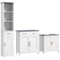 Bathroom Furniture Set with Adjustable Shelves, Tall Storage Cabinet, Floor Cabinet & Pedestal Sink Cabinet - White