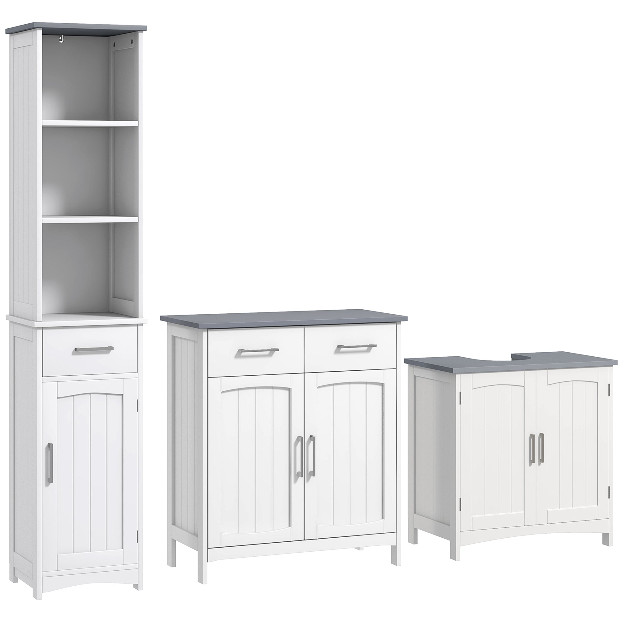 Bathroom Furniture Set with Adjustable Shelves, Tall Bathroom Storage Cabinet with Open Shelves, Bathroom Floor Cabinet with Drawers, Pedestal Sink Cabinet, White