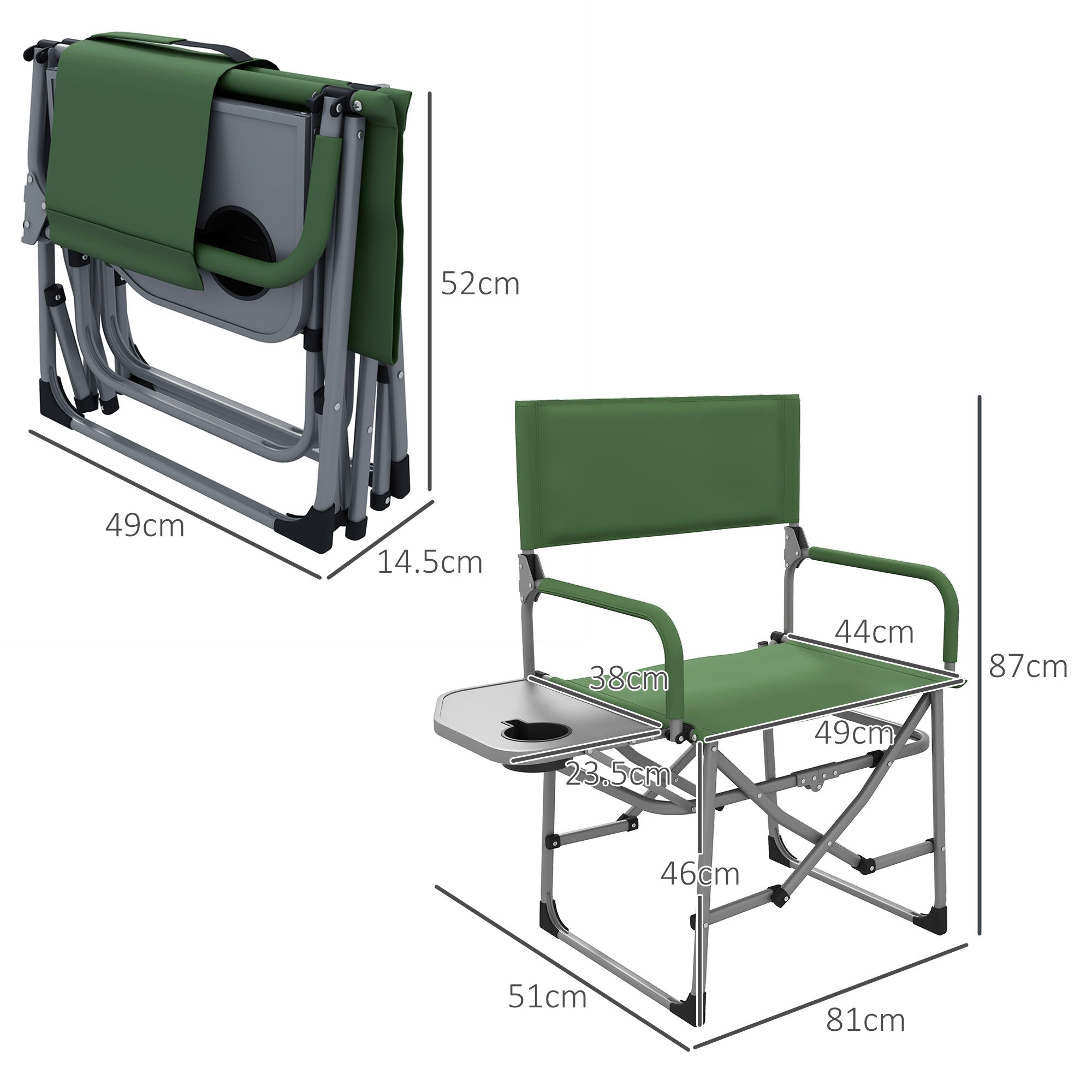 Folding Directors Camping Chair, with Side Table - Green