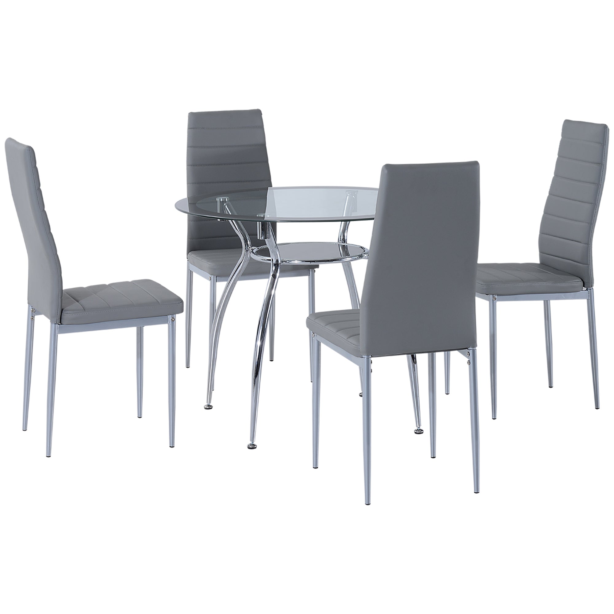 Five-Piece Dining Set, with Padded Chairs and Glass-Top Table - Grey