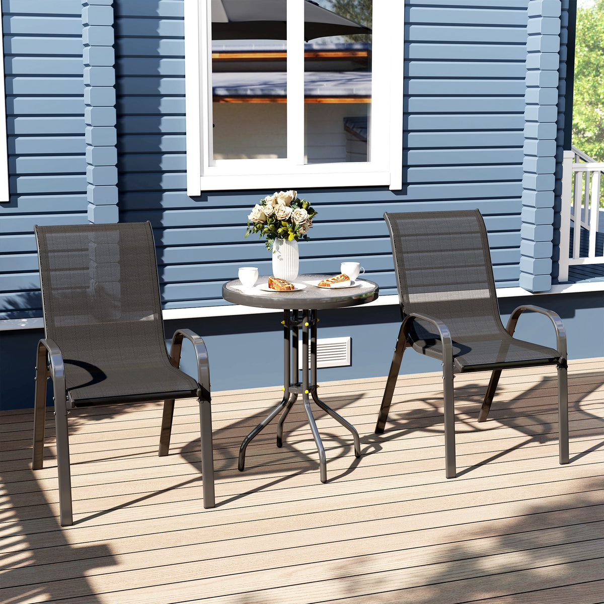 Three-Piece Outdoor Garden Set with Table and Chairs - Black