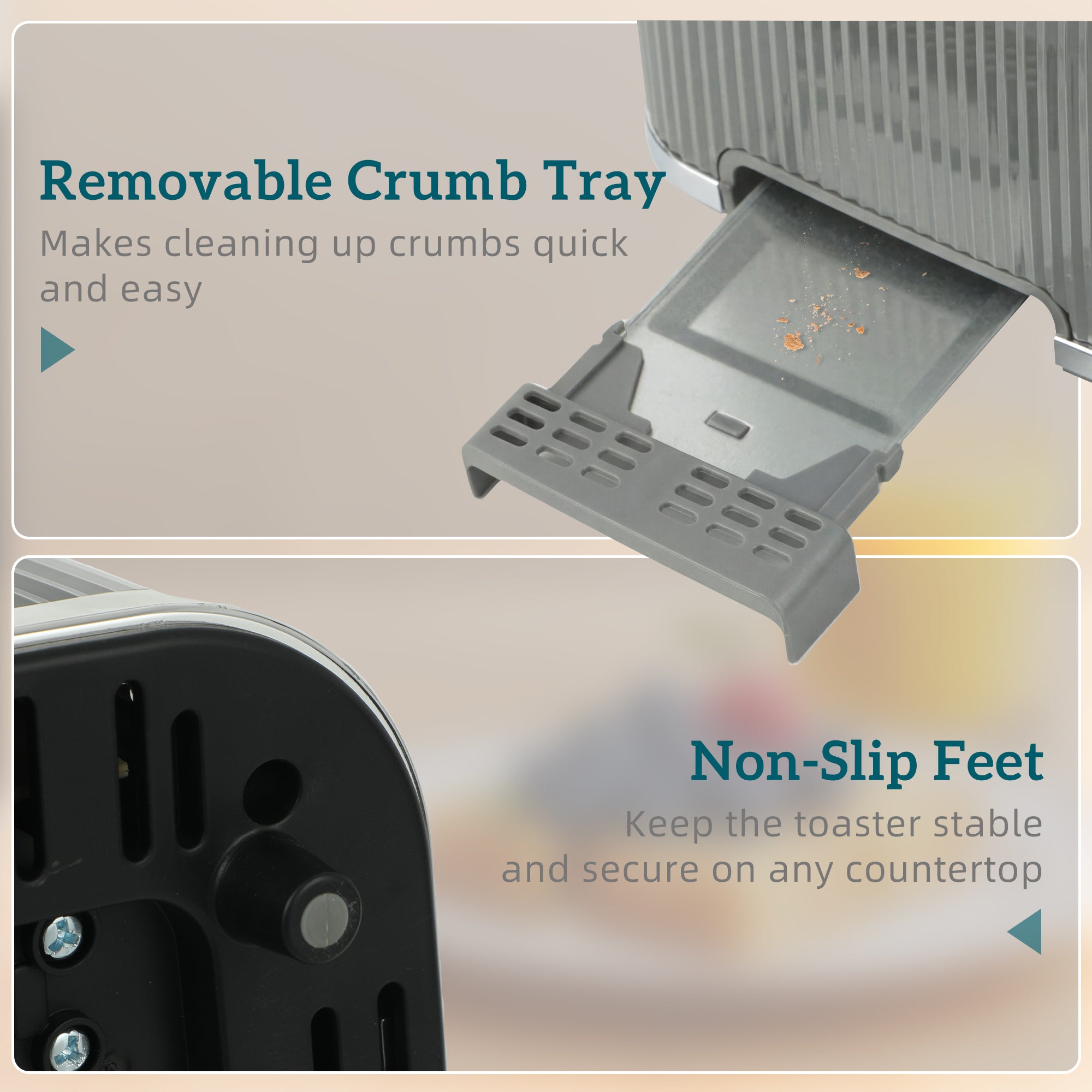 4 Slice Toaster with 7 Browning Levels, Bread Toaster with Removable Crumb Tray, Grey