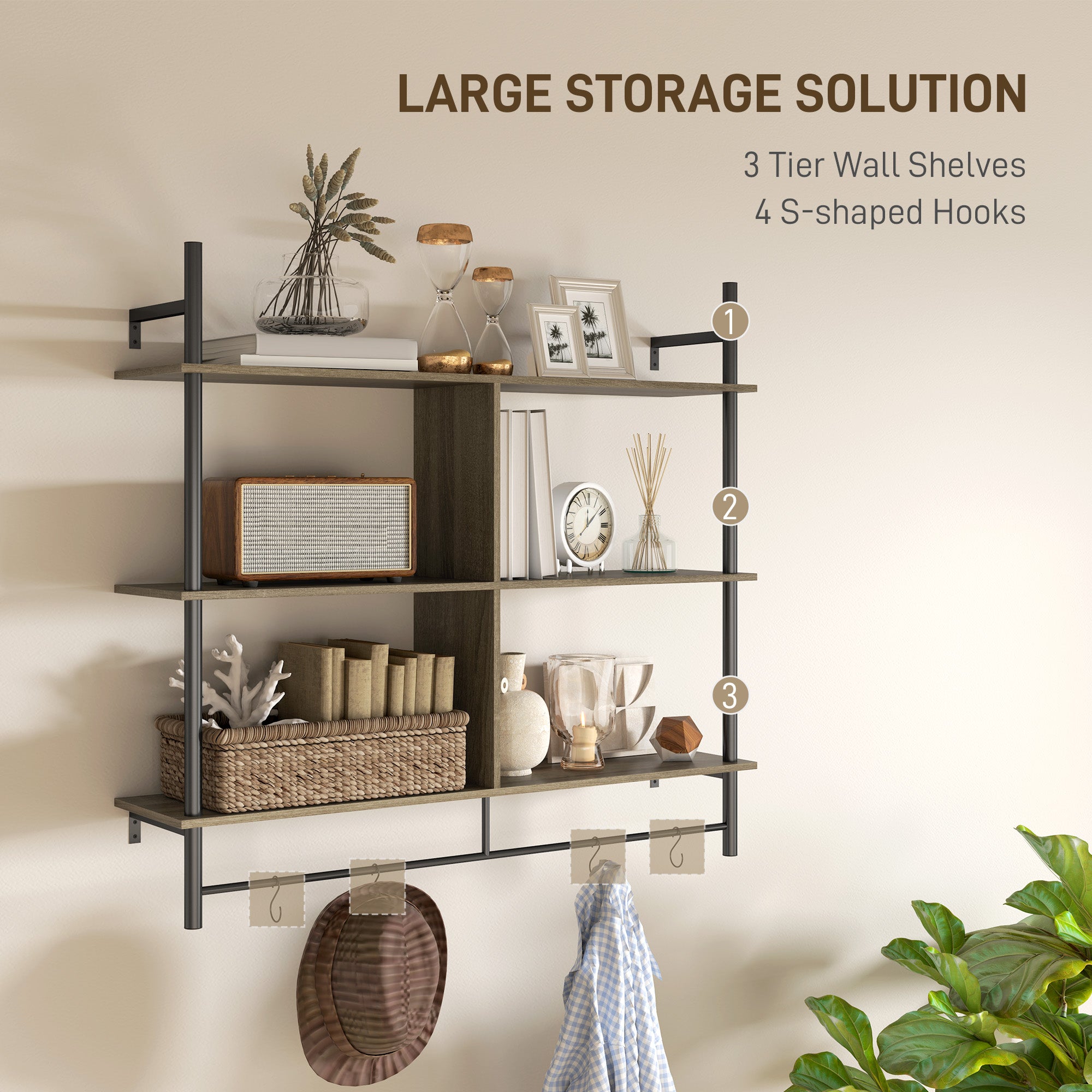 Three-Tier Floating Shelf - Grey Wood Effect