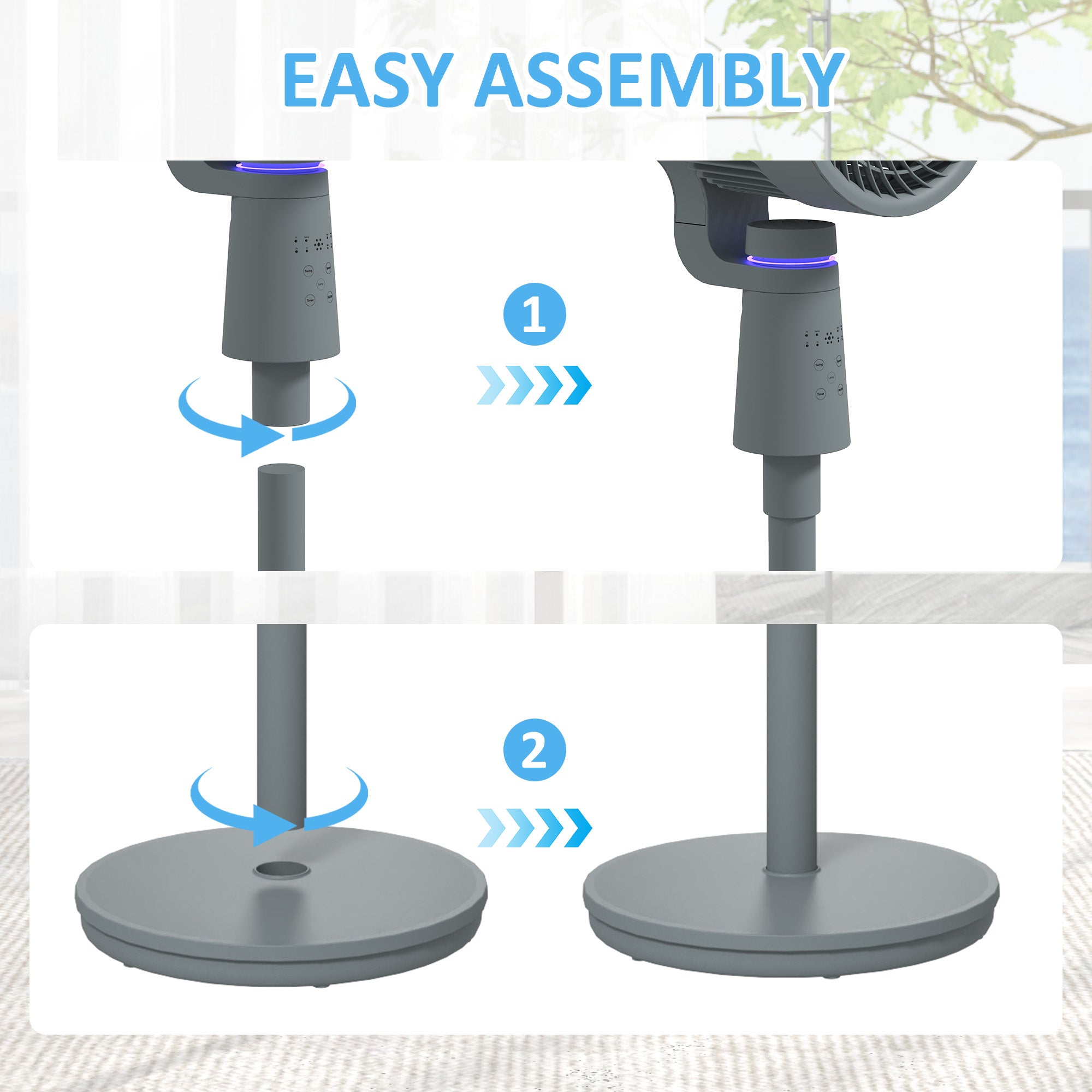 Pedestal Air Circulation Fan with Oscillating, Light Off, Grey