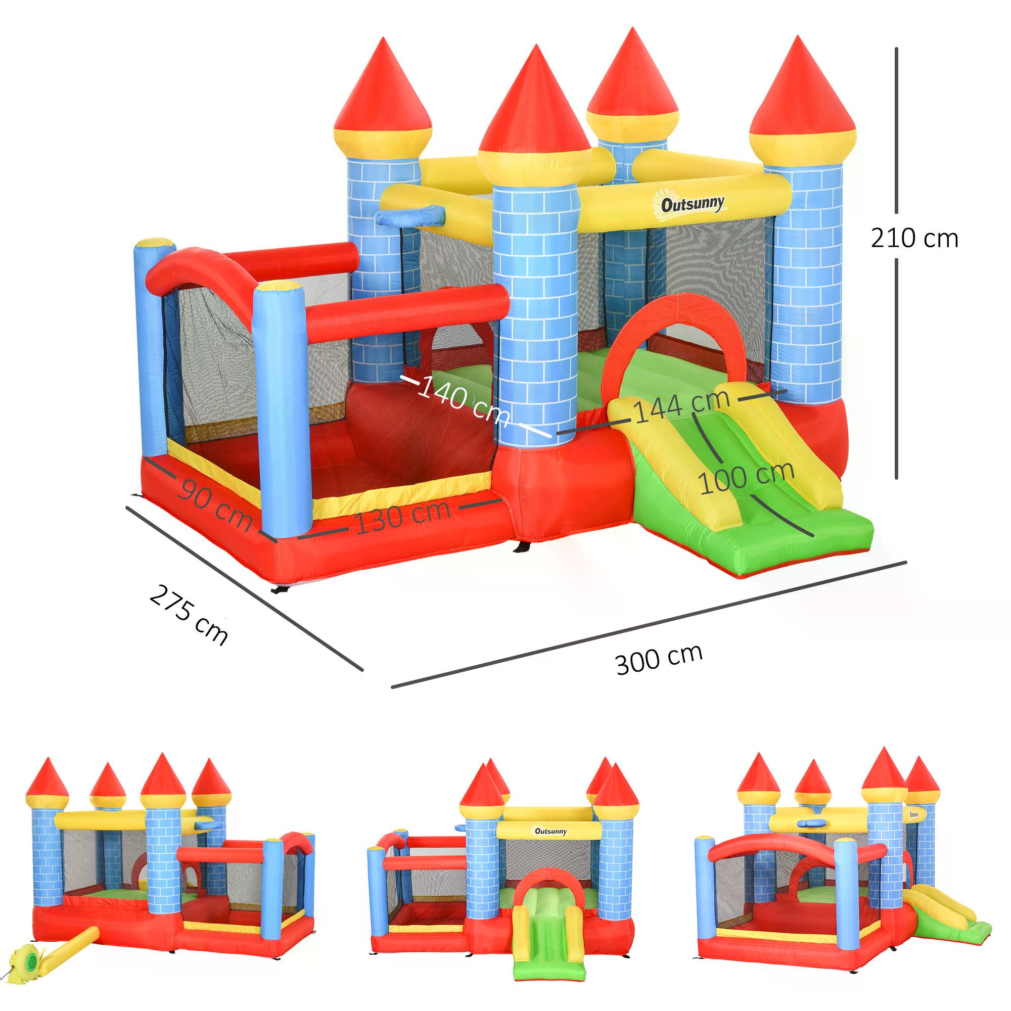 Kids Bounce Castle Inflatable Trampoline Slide Pool Basket for Kids Age 3-10, 3 x 2.75 x 2.1m