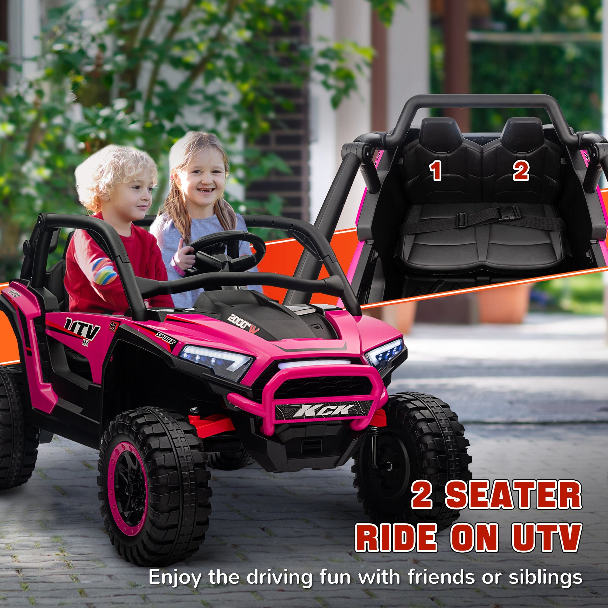 2 Seater 24V 7AH Ride on Truck, Battery Powered Electric Ride On Car w/ Remote, Suspension, 3 Speeds - Pink