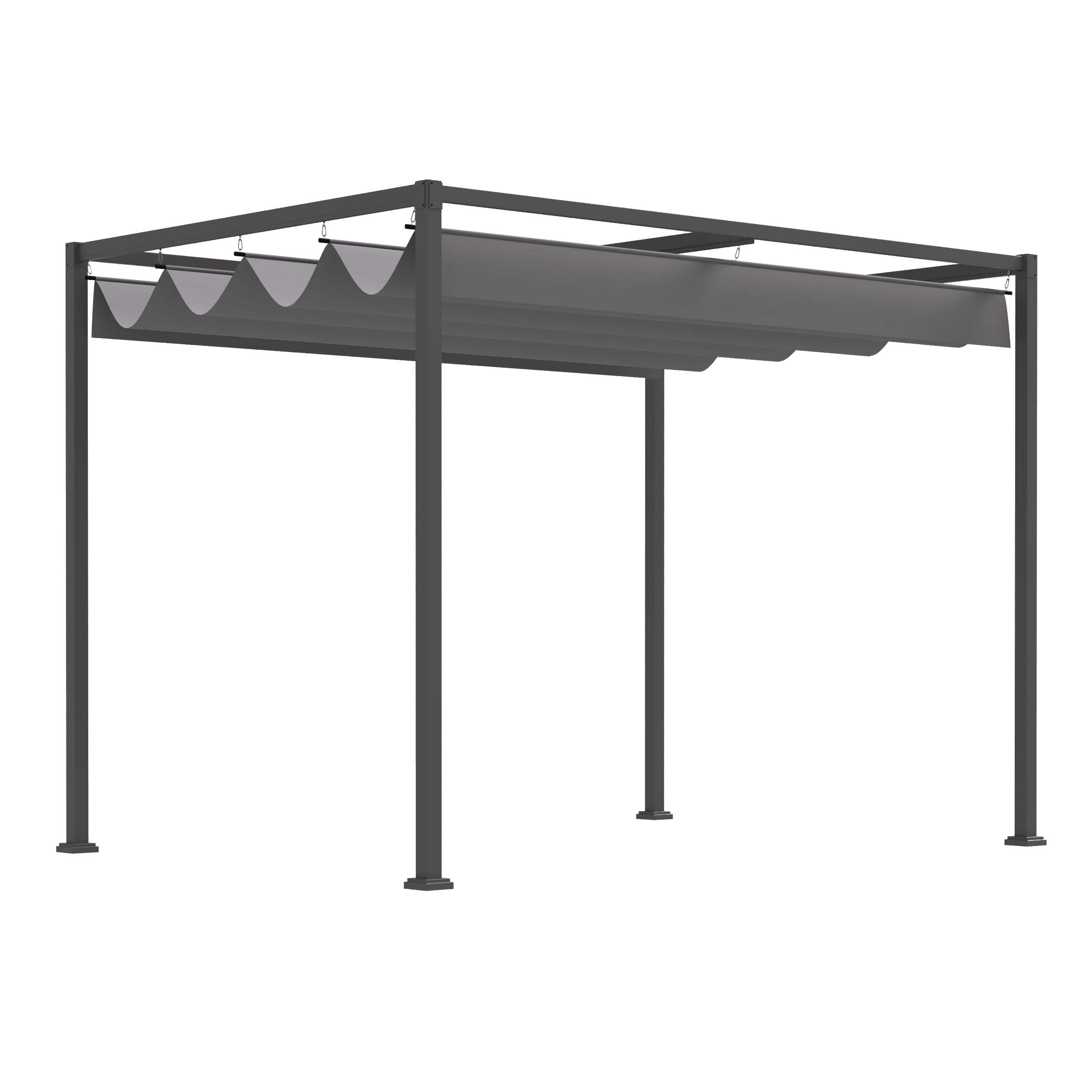 3 x 2m Metal Outdoor Pergola with Retractable Roof, Outdoor Gazebo Canopy Shelter with Drainage Holes for Garden, Patio, Lawn, Grey