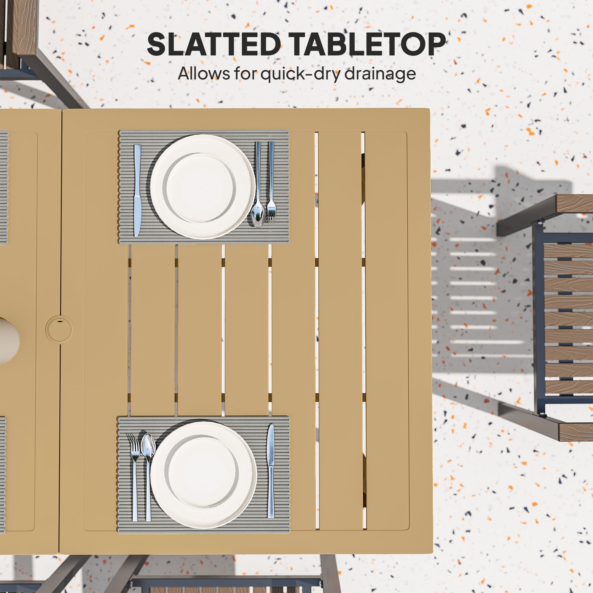 6 Seater Garden Dining Table with Parasol Hole 150x90 cm - Brown Steel Frame