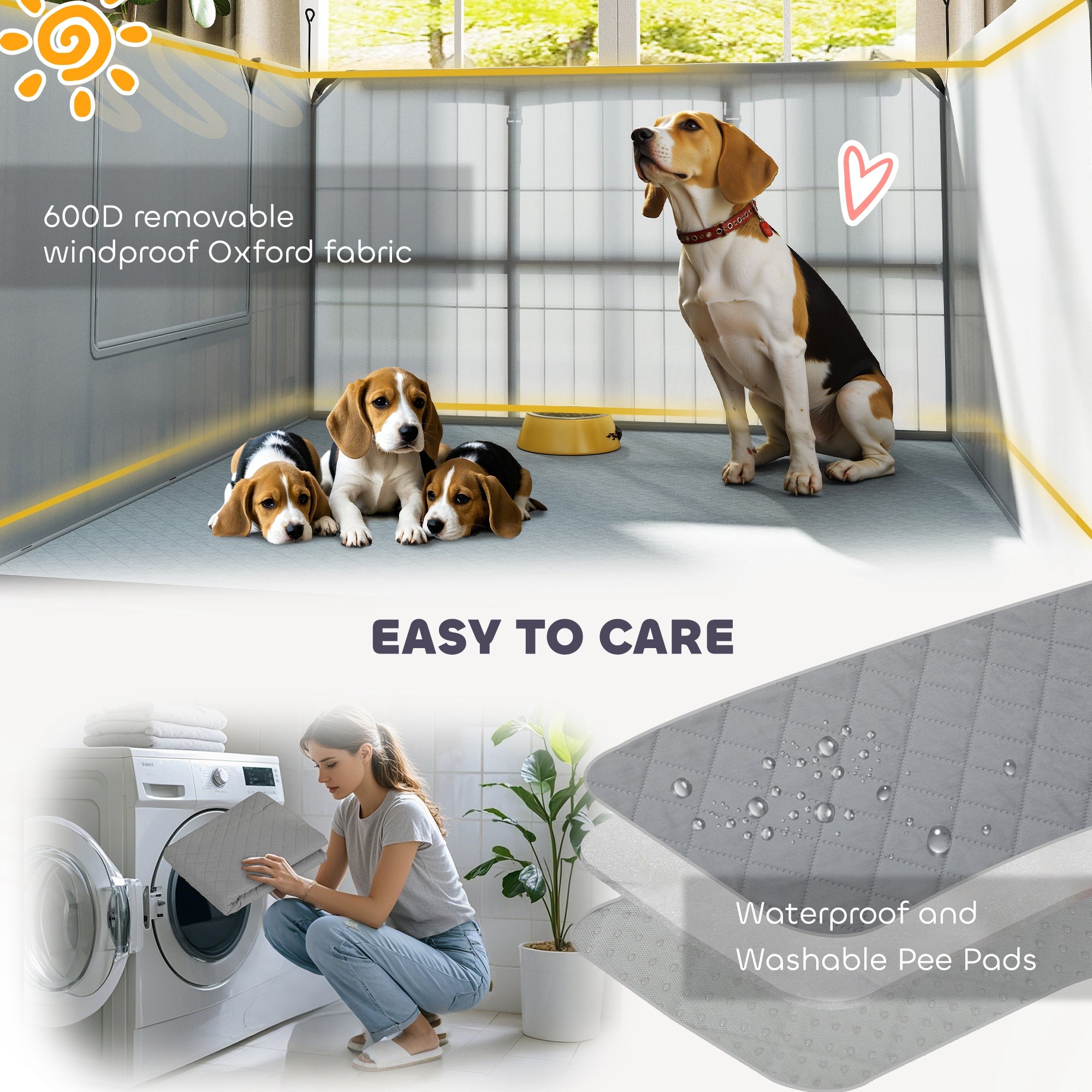 7 Panel Dog Whelping Box, Dog Playpen with Washable Whelping Pads, Windproof Fabric, for Small and Medium Dogs