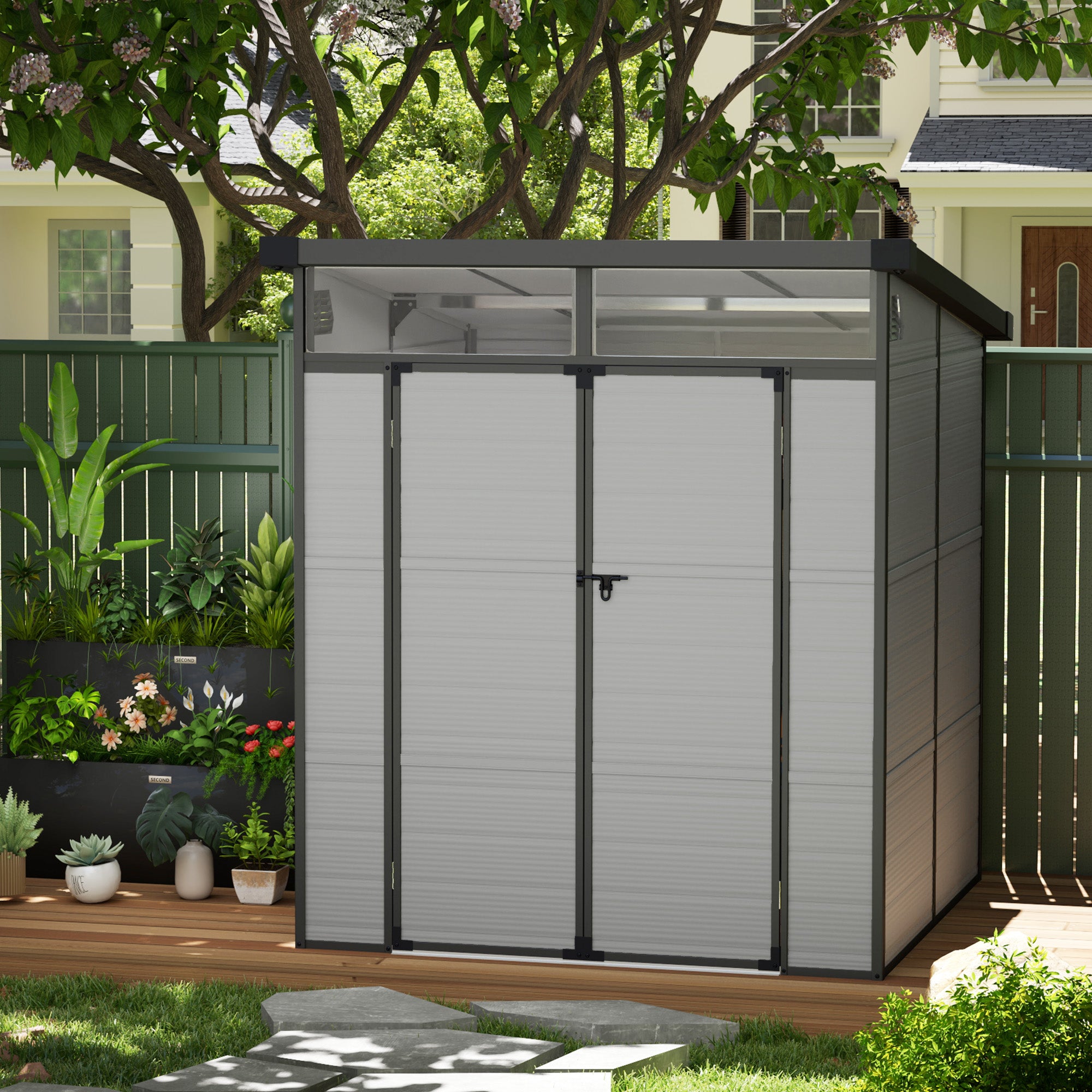 6ft Outdoor Resin Storage Shed with Windows and Air Vents Light Grey