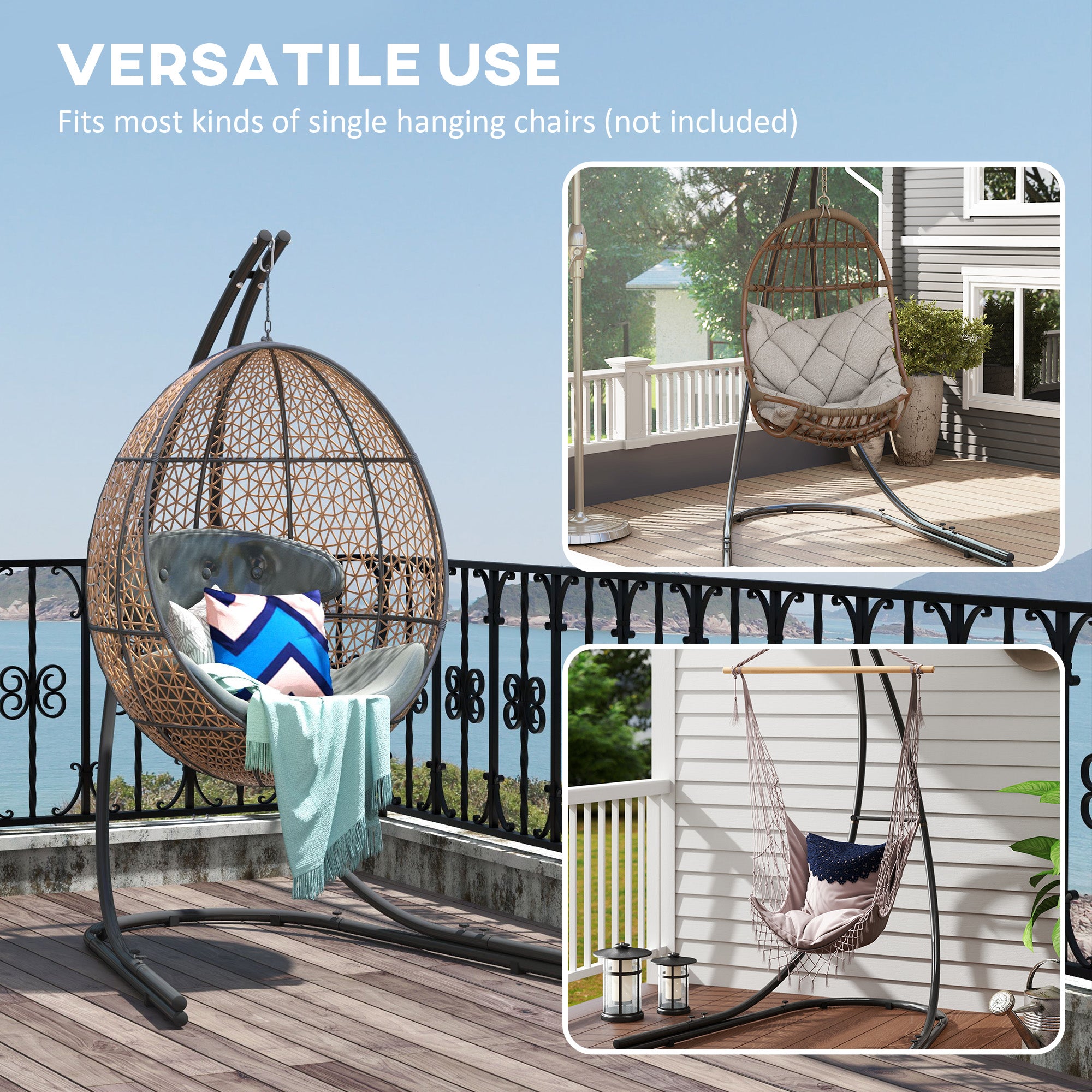 Heavy Duty Hammock Chair Stand with Extra Large Base - Black