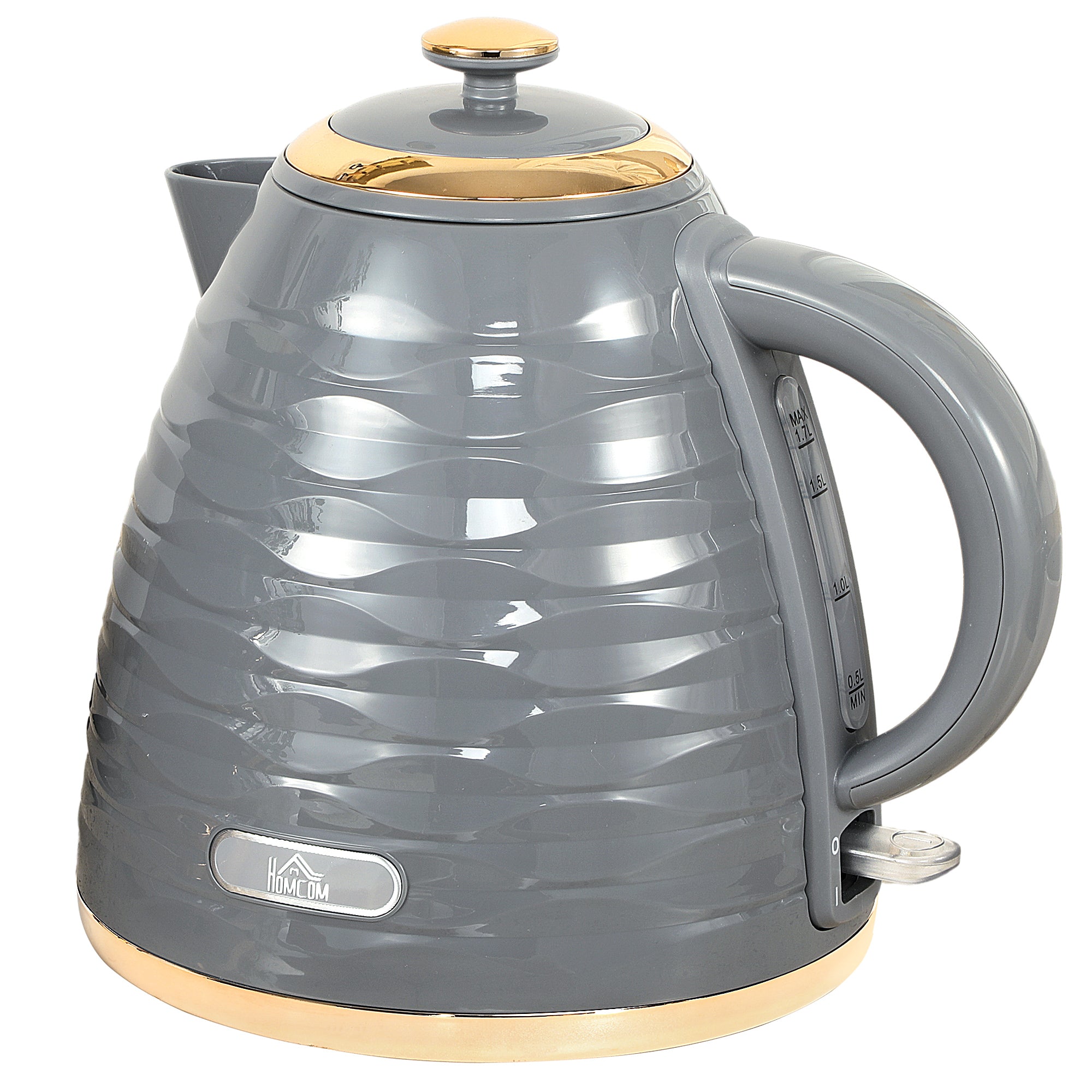 Electric Kettle, 1.7L, Fast Boil, 3kW Water Kettle with Removable Washable Anti-scale Filter, Auto Shut-off, 360° Swivel, BPA Free, Grey Water Ripple Texture