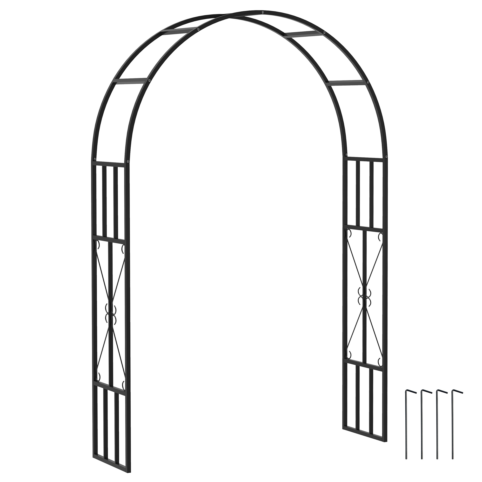 Steel Garden Arch 2.2m x 1.5m Metal Trellis for Climbing Plants and Wedding Decoration - Black