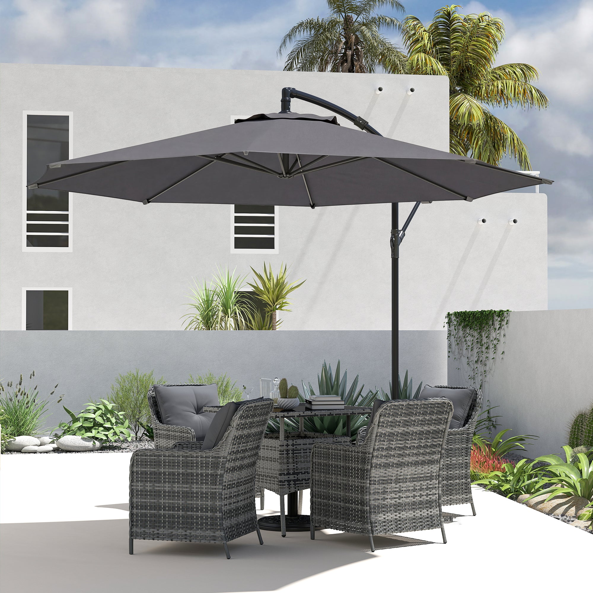 3 m Overhanging Cantilever Parasol, with Cross Base - Grey