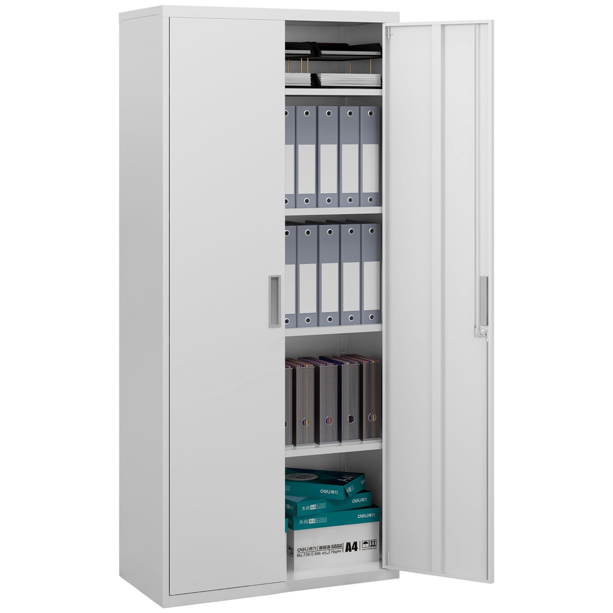 Five Shelf Lockable Steel Office Cabinet - White