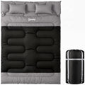Double Sleeping Bag with 2 Pillows, 220 x 160 cm Extra-Large Sleeping Bag for Adults, Black and Grey