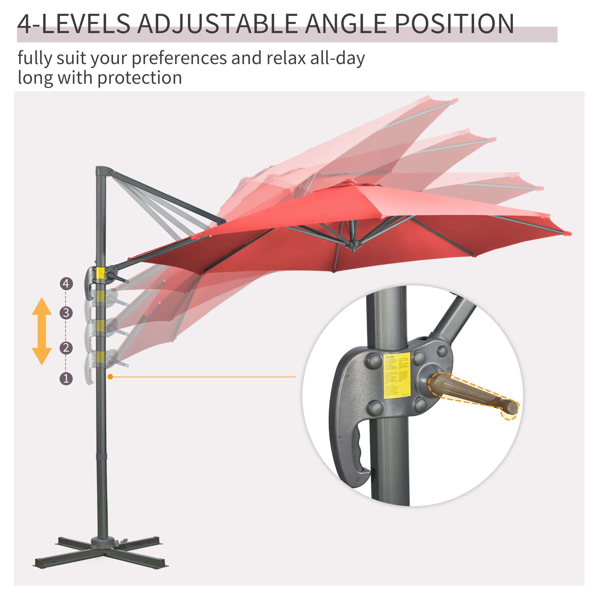 3 x 3(m) Cantilever Parasol with Cross Base Crank Handle - Wine Red