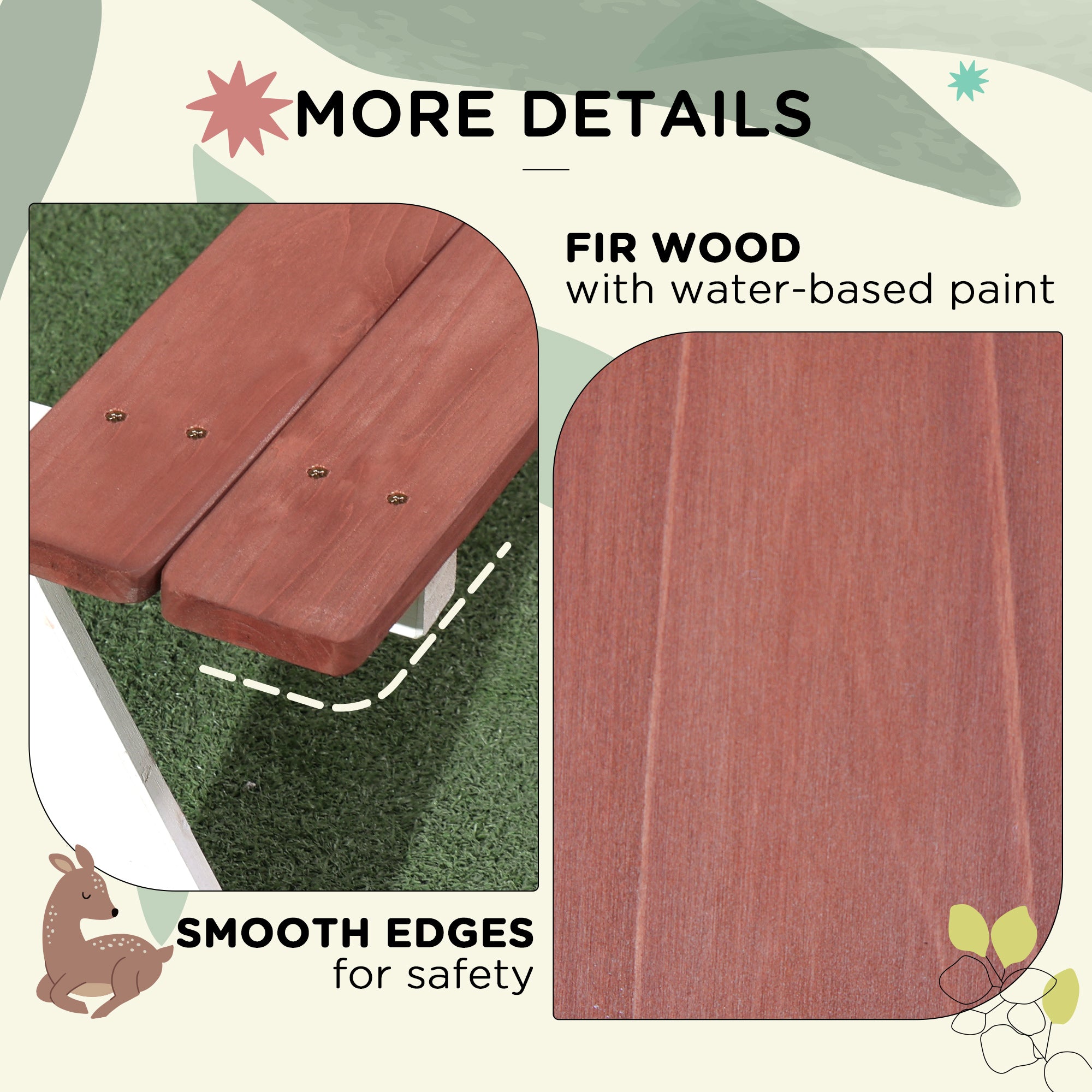 Kids Picnic Table, Wooden Table and Bench Set, Kids Garden Furniture for Patio Aged 3-8 Years Old, Brown