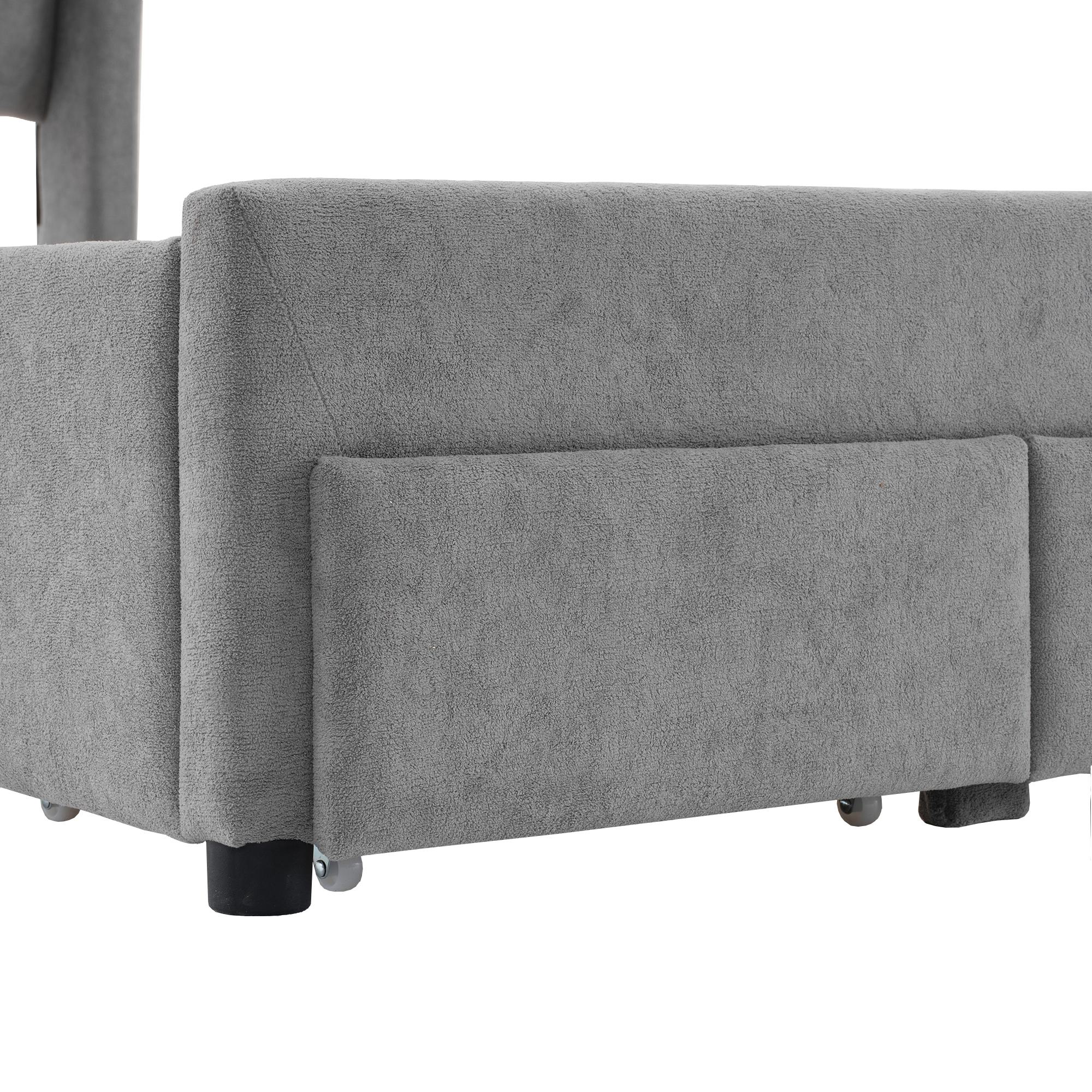 3FT Upholstered Storage Bed with 4 Drawers Grey