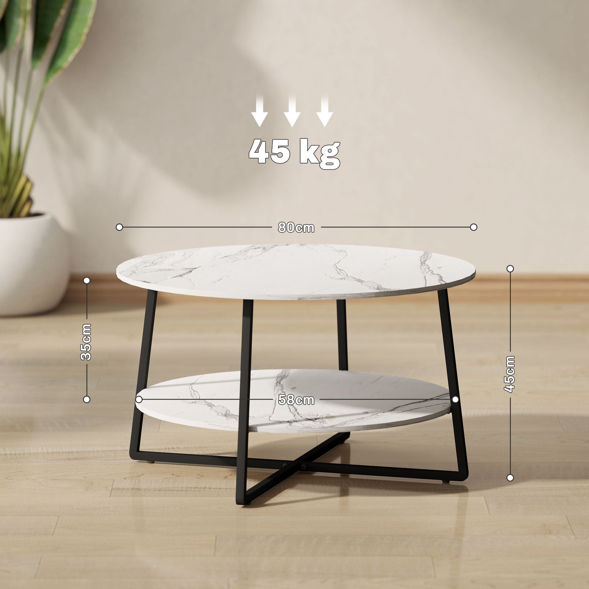 Two-Tier Marble-Effect Coffee Table - White/Black