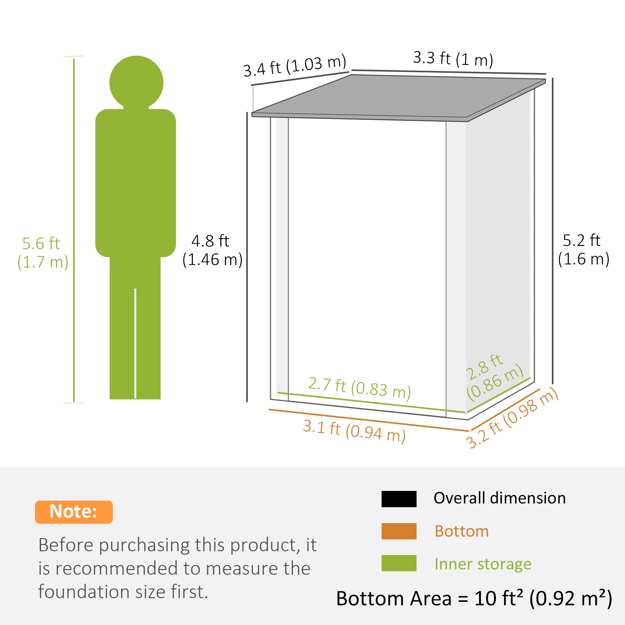 3.3 x 3.4ft Lean To Steel Garden Shed, with Locking Door - Brown/Grey