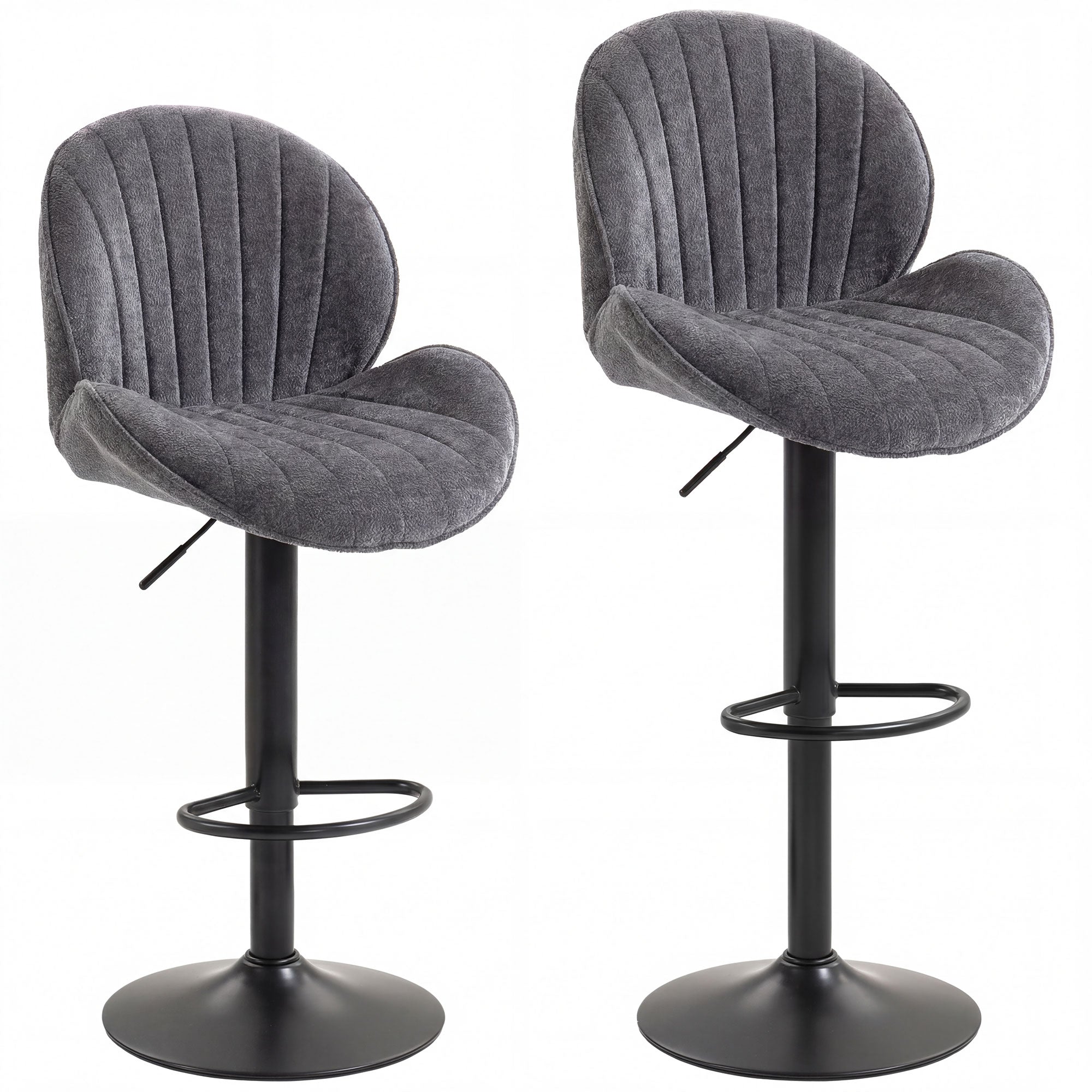 Bar Stools Set of 2, Swivel Barstools with Back, Adjustable Height and Footrest for Kitchen Island, Dining Room, Grey