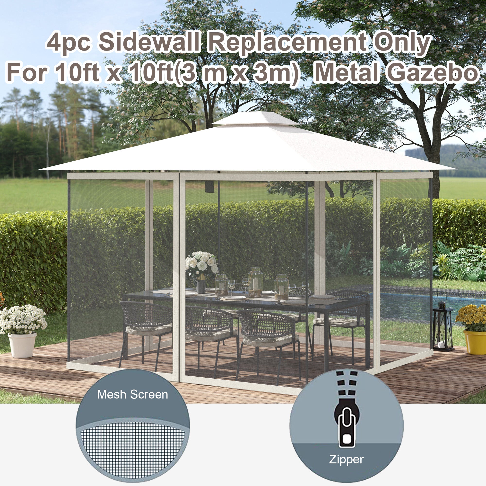 Universal Replacement Mesh Sidewall for 10x10 Gazebo Canopy - White