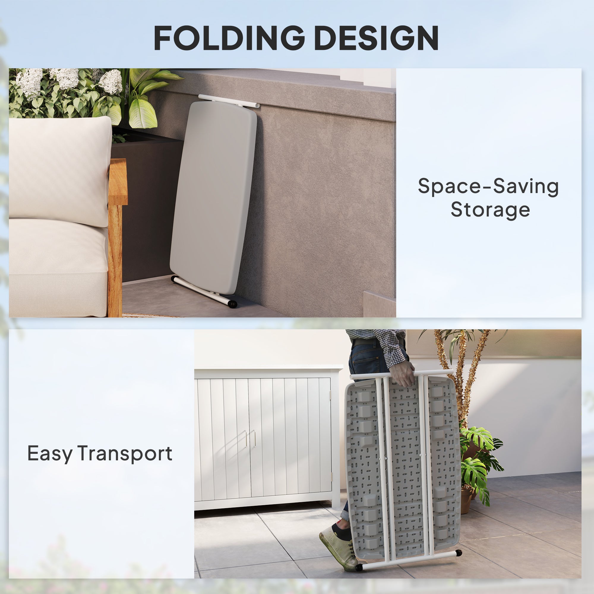 Minimal Folding Outdoor Table with Adjustable Heights - Grey White