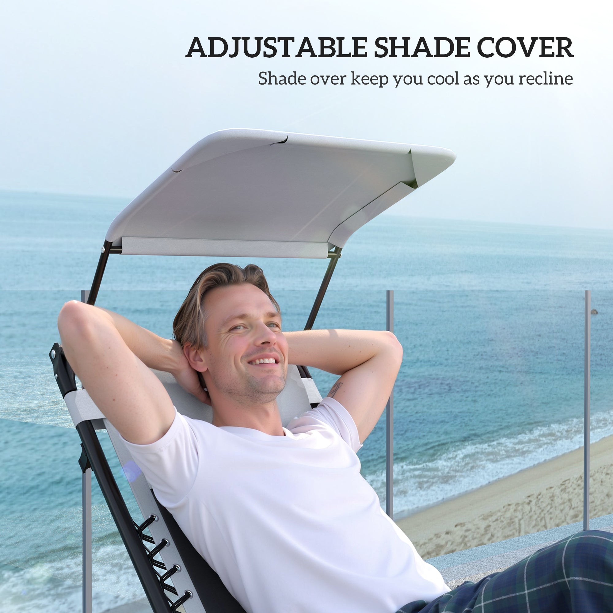 Set of 2 Zero Gravity Reclining Lounger Chairs with Adjustable Shade Cover - Light Grey