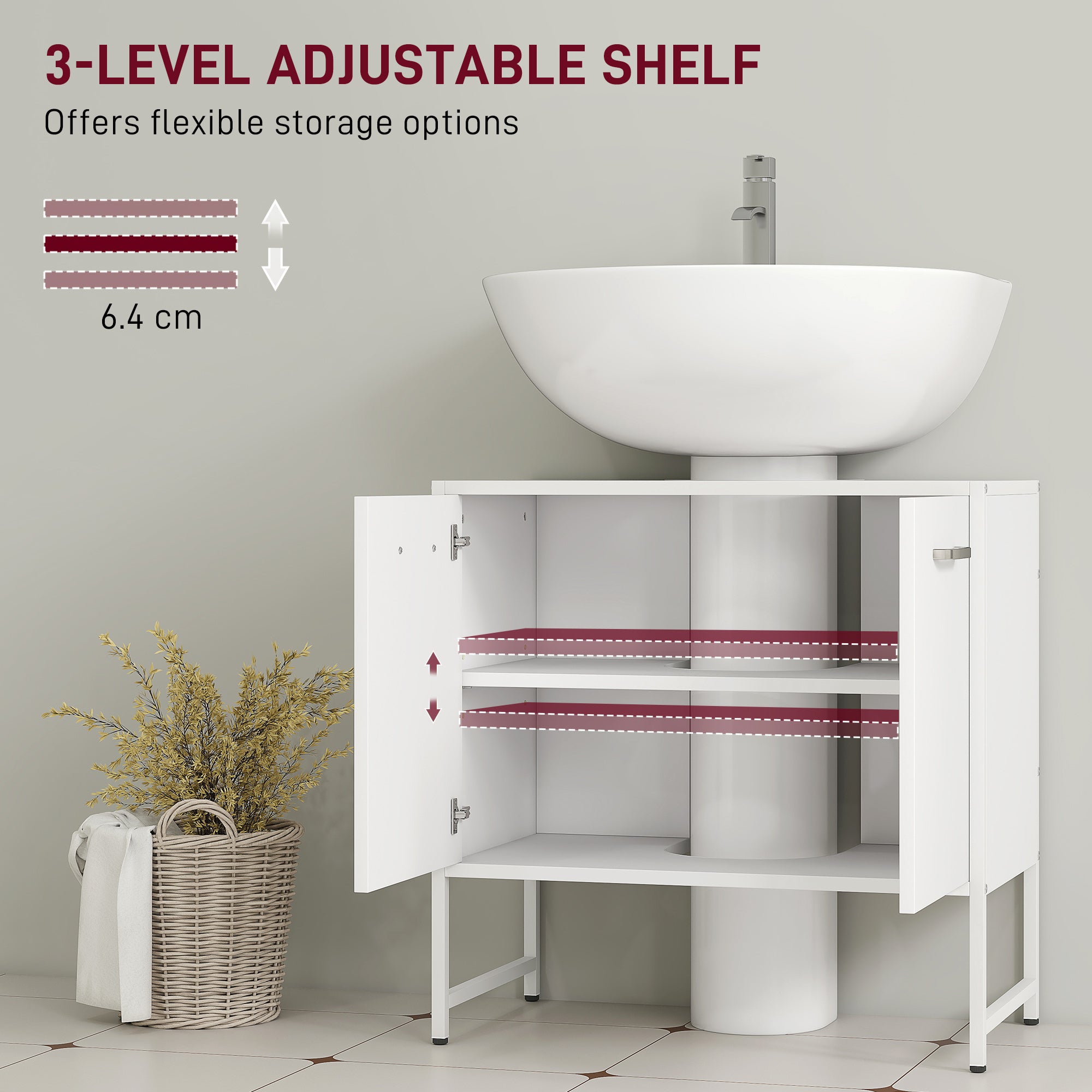 Bathroom Vanity Unit, Under Sink Storage Cabinet with Soft-Close Doors for Basin without or with Pedestal, White