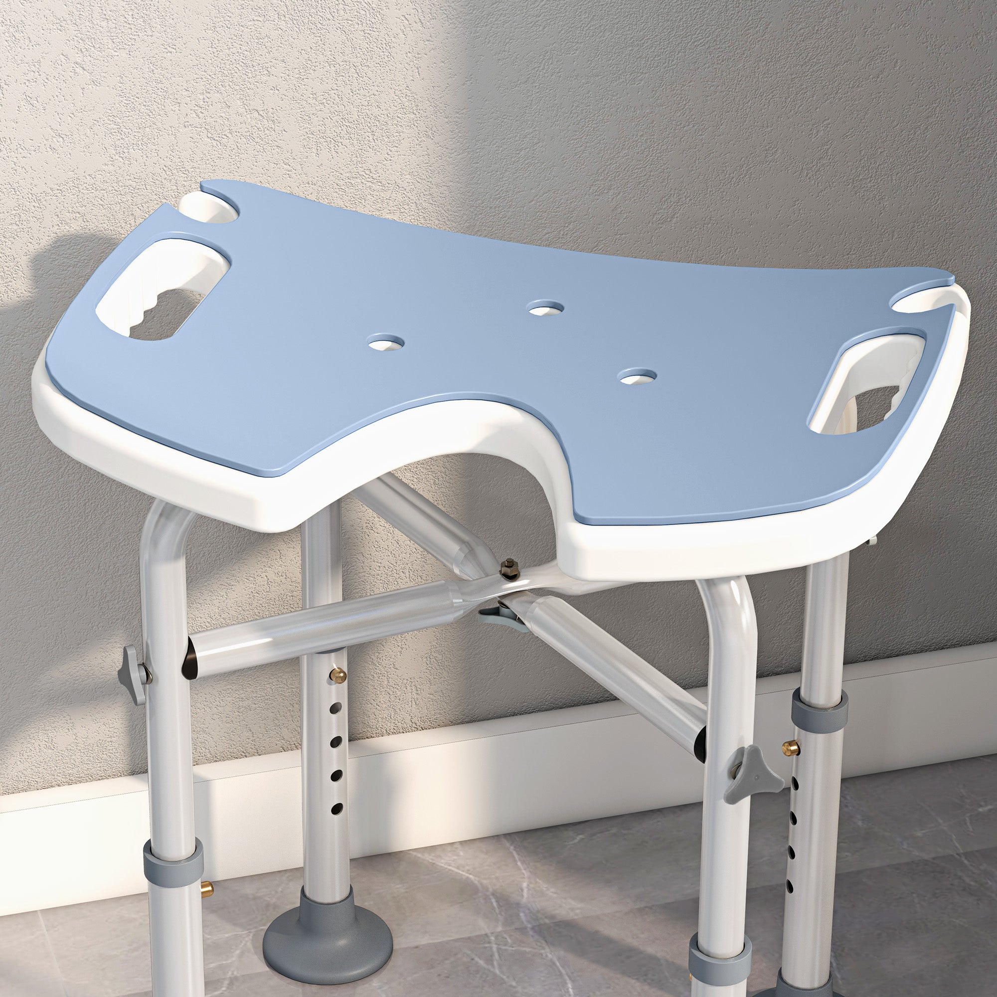 39-51.5cm 'U' Seat Padded Shower Stool - Light Blue