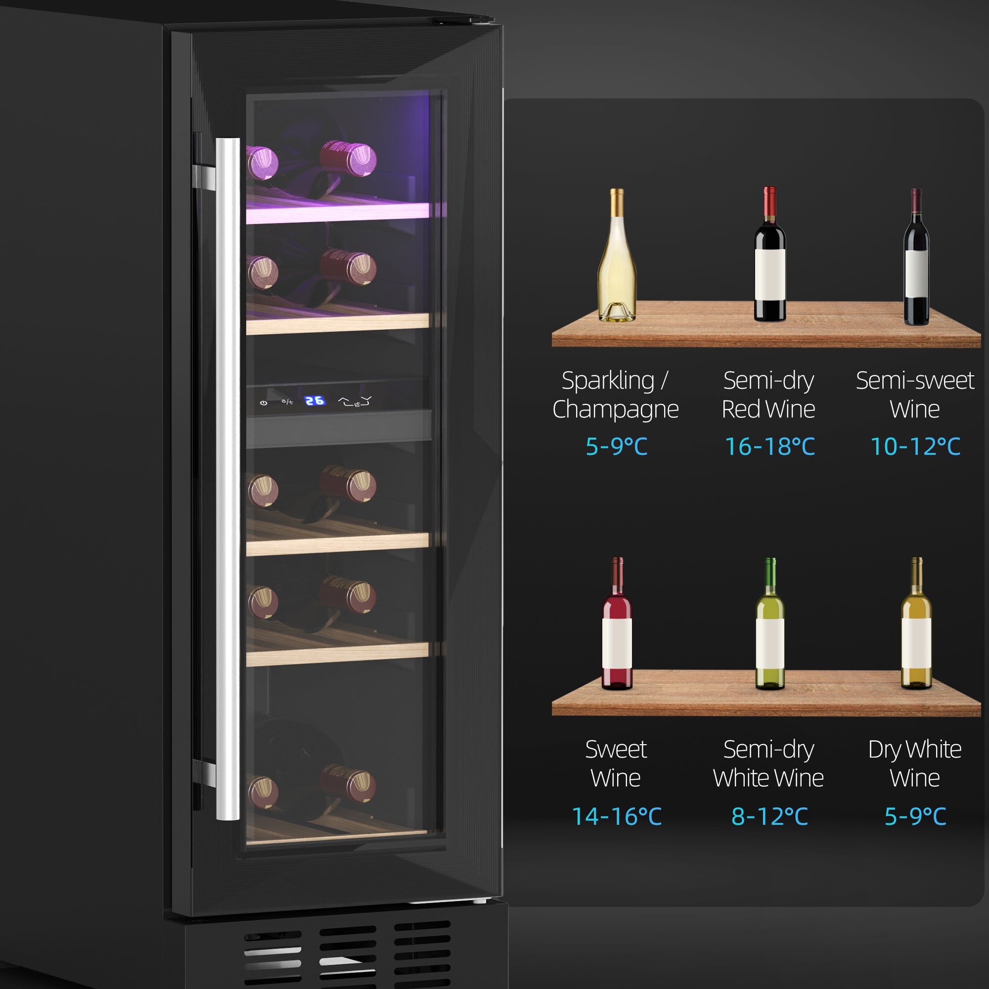 16 Bottle Dual Zone 5-18℃ Wine Fridge - Black