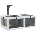Wooden Tortoise Table with Lamp Holder, Openable Lids & Pull-Out Trays - Grey