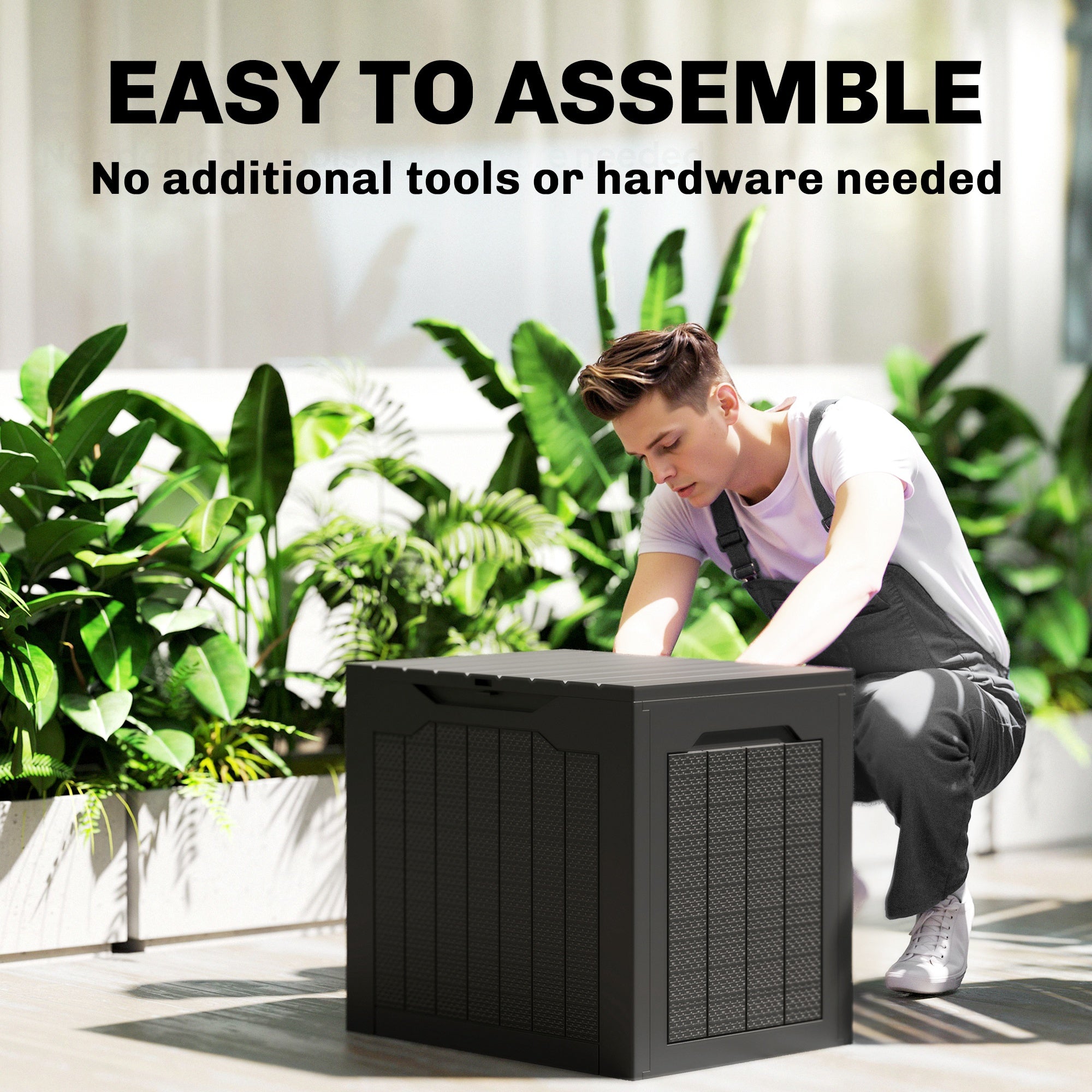 93L Plastic Garden Storage Box, Outdoor Storage Box with Handles, Waterproof Outdoor Storage Container, Black