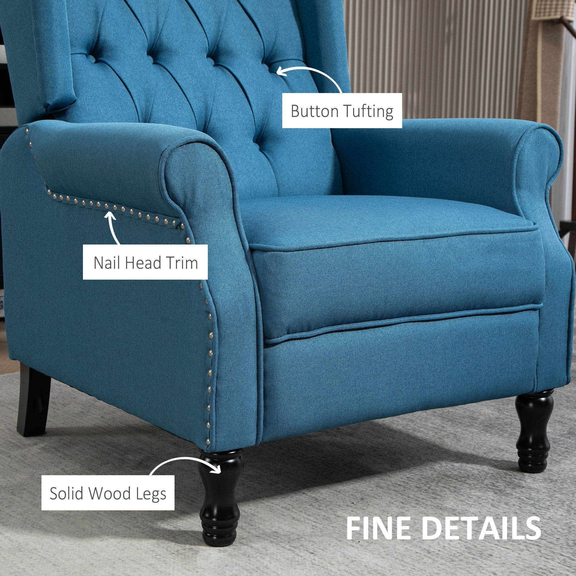 150° Reclining Vintage Armchair, with footrest - Blue