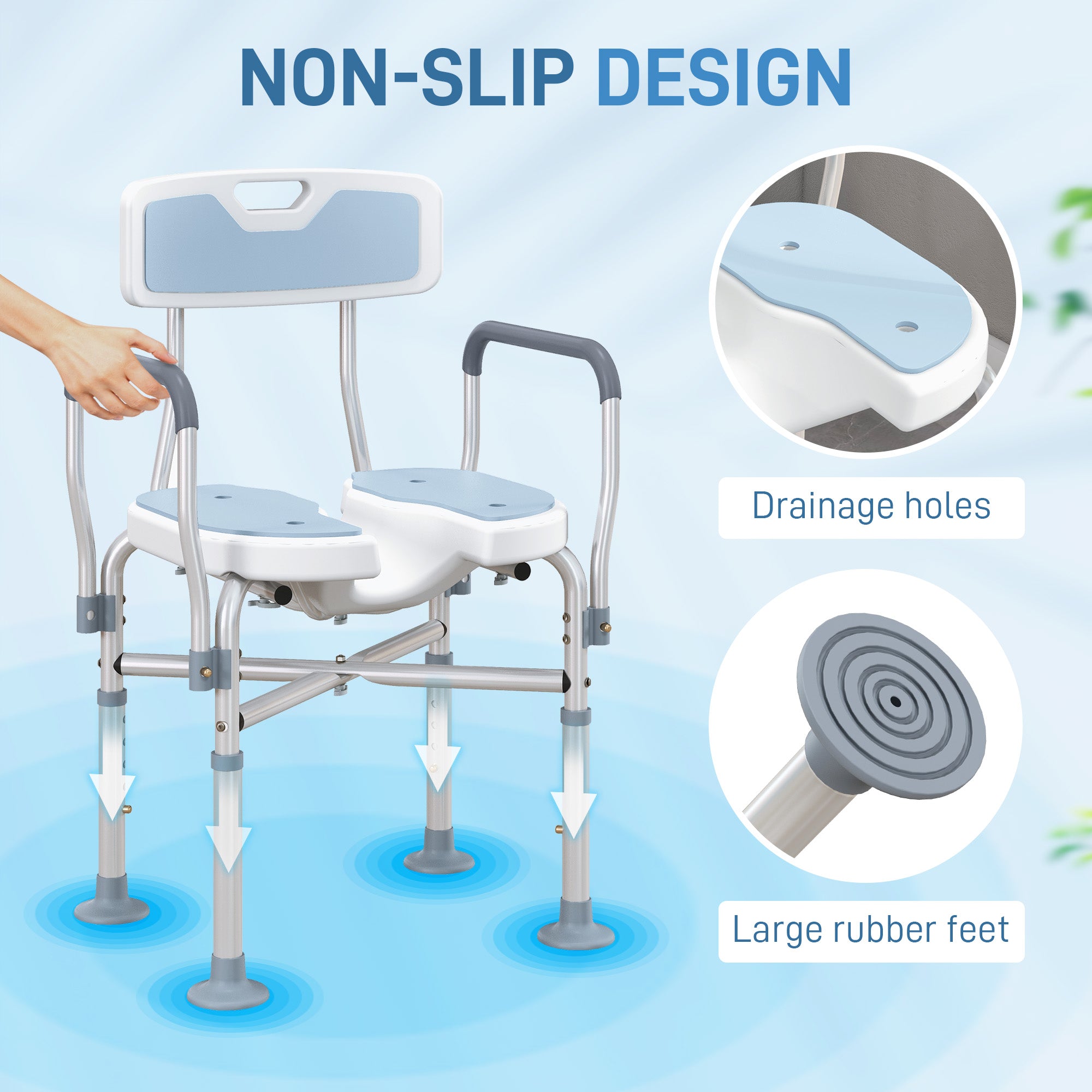 Aluminium Shower Chair, with Padded Seat - Light Blue