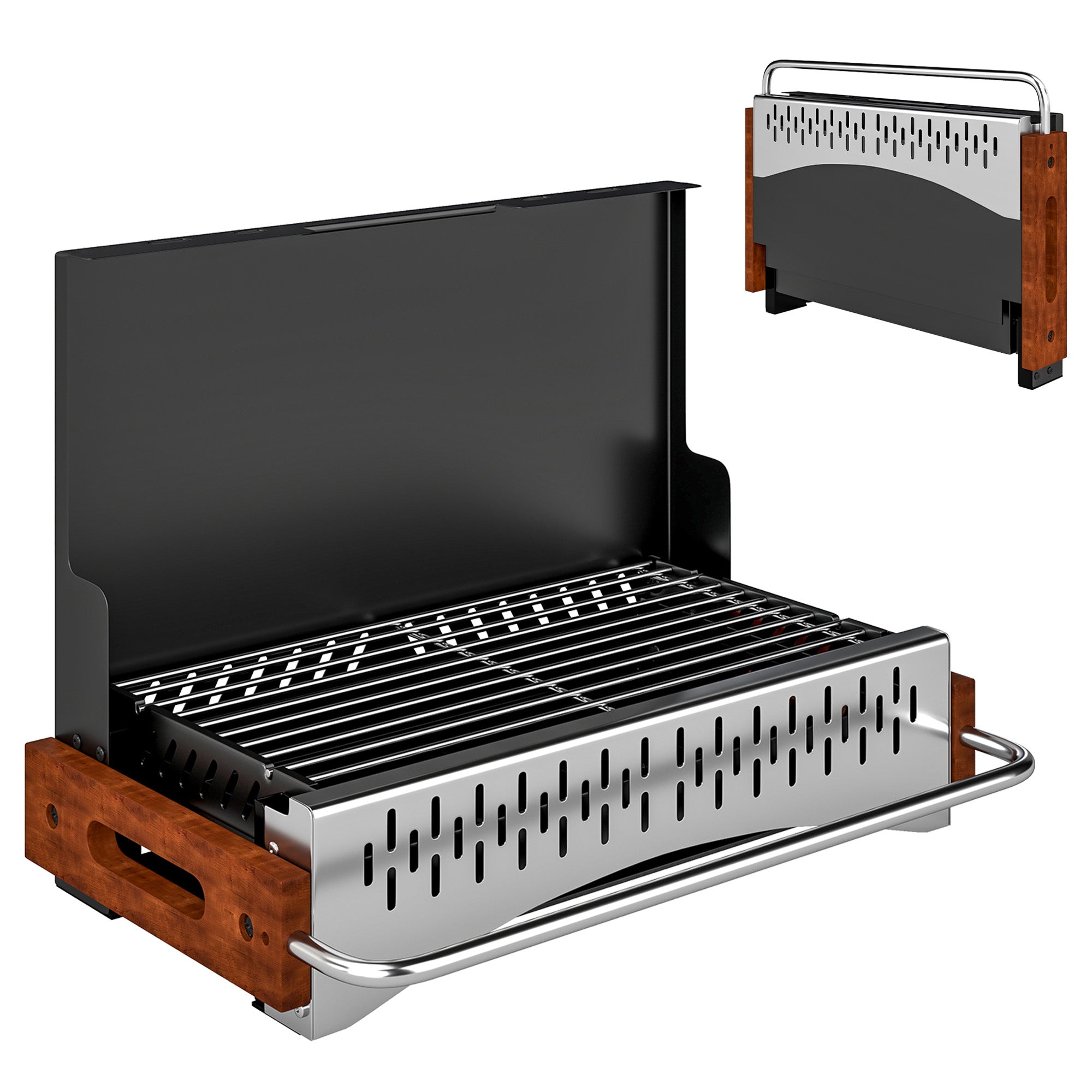 Portable BBQ Grill, Folding Charcoal Barbecue Grill with Removable Charcoal Basin for Camping Picnic Garden Party, Black