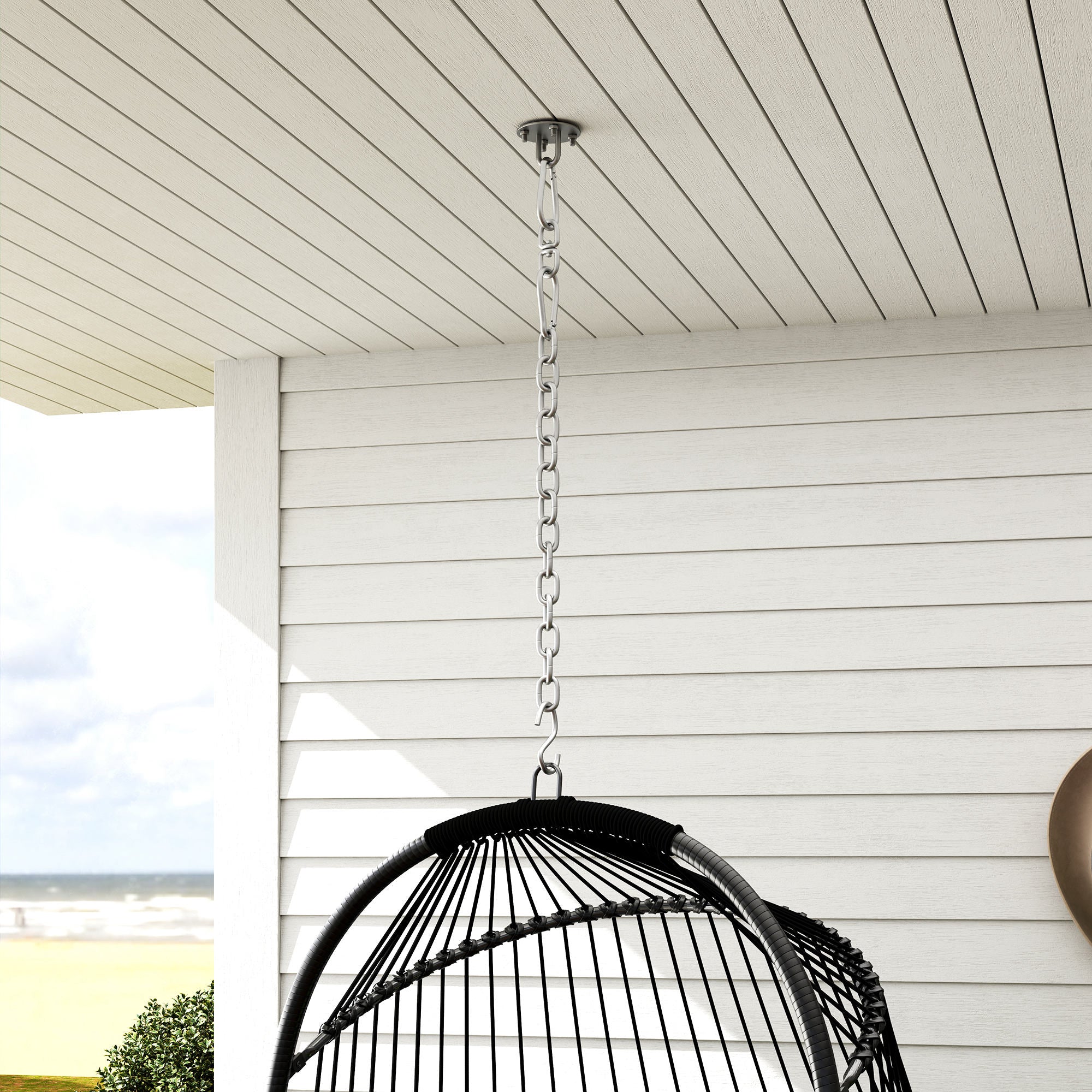 Foldable Hanging Egg Chair with Cushion, Headrest & Installation Kit for Indoor Outdoor - Dark Grey